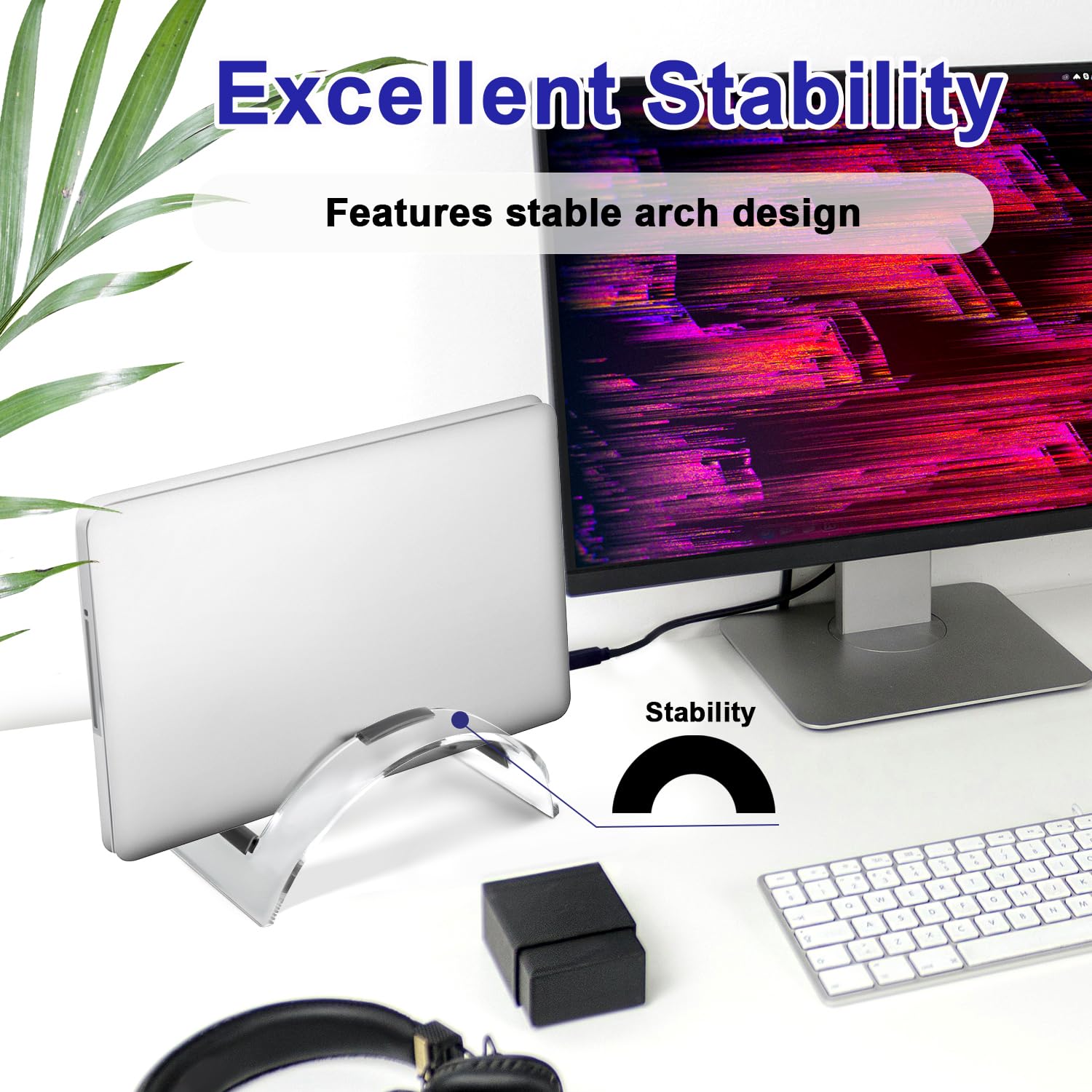 Clear Acrylic Vertical Laptop Stand for Desk - Space Saving Notebook Holder for MacBook, HP, Dell | Home Office Desk Organizer & Storage Solution | Perfect for Workspace Organization & Ergonomic Computing