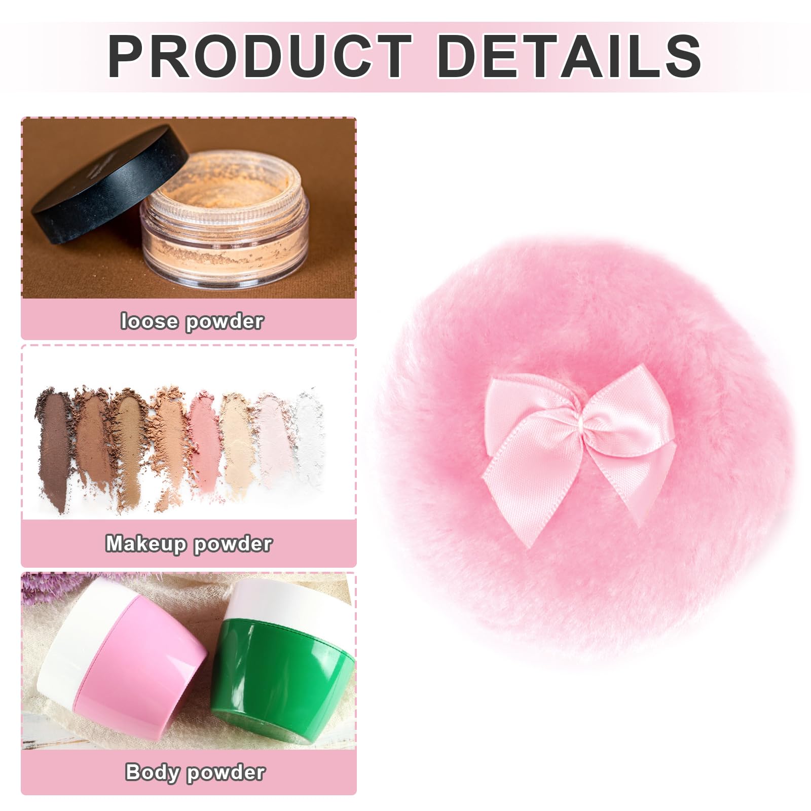 4Pcs Large Fluffy Powder Puff Set - Ultra Soft Face & Body Makeup Puffs for Loose Powder, Washable & Reusable (White/Pink) - Perfect for Daily Makeup Application & Touch-Ups