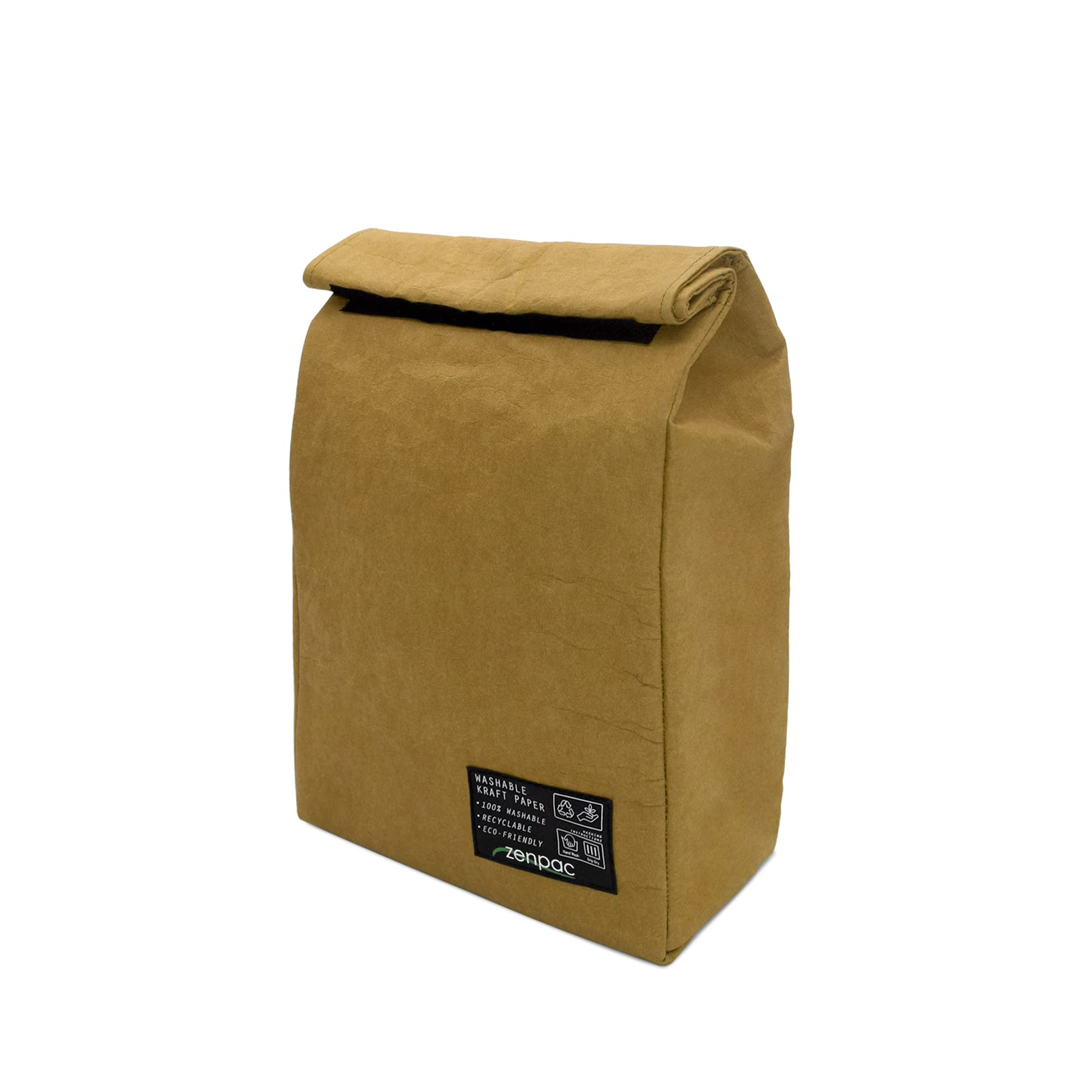 ZENPAC Reusable & Washable Small Brown Lunch Bag - Leakproof Kraft Paper Sack for Work, School, Picnic | Perfect for Food, Beverages, Snacks & Travel | Eco-Friendly Lunch Box (8.5x4.5x12 Inches) - Ideal for Office, Camping, Hiking and Daily Commute