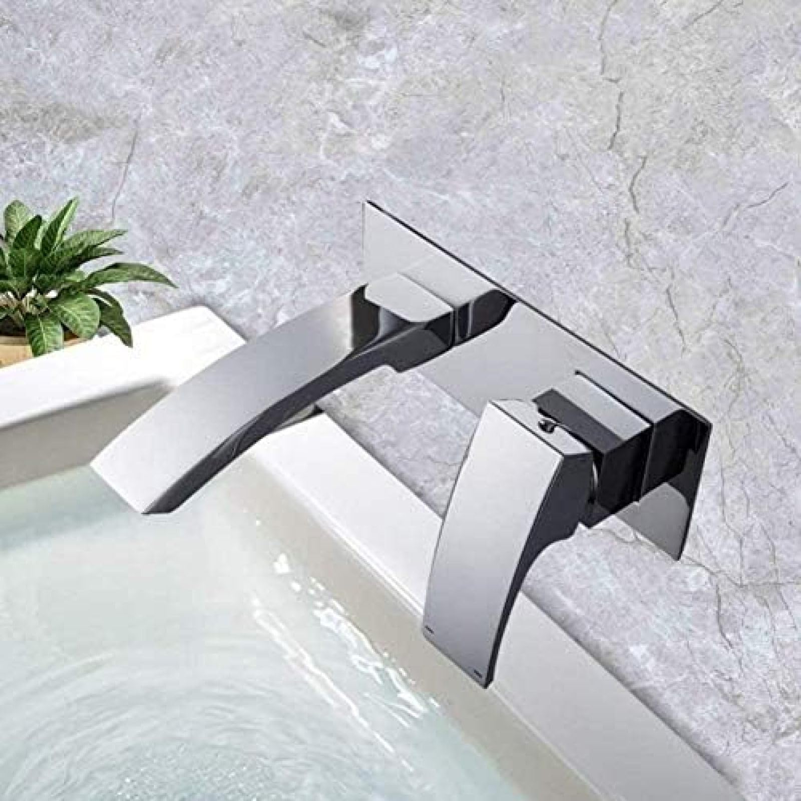 CRJUS Wall Mount Waterfall Bathroom Sink Faucet - Single Lever Mixer Tap for Hot & Cold Water - Polished Chrome Finish - Perfect for Modern Vanities & Small Bathrooms