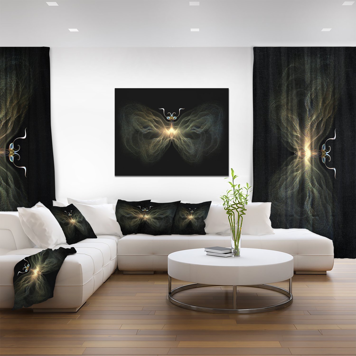 Abstract Fractal Butterfly Canvas Art - Yellow Butterfly Dark Print Wall Decor for Living Room, Bedroom & Office