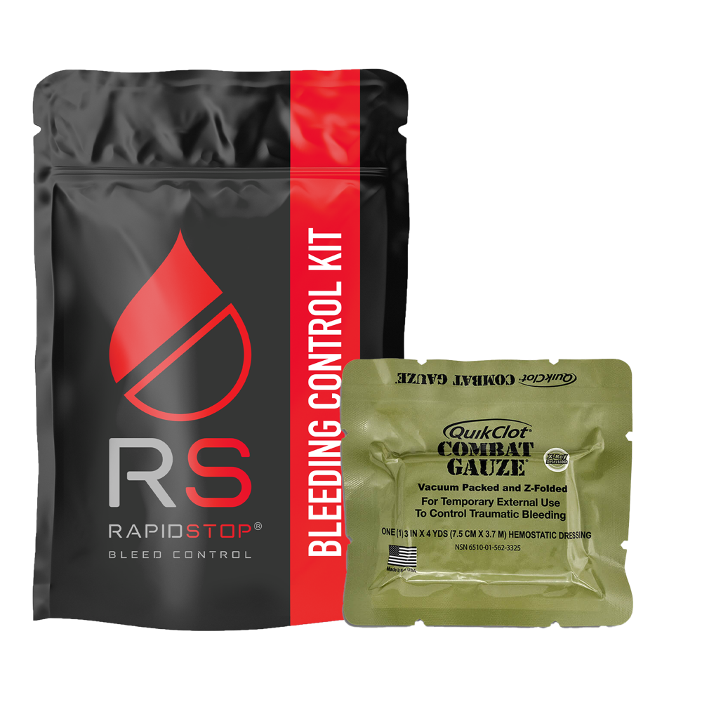 RAPIDSTOP Bleeding Control Kits - Medium Size First Aid Kit with Combat Gauze in Durable Plastic Pouch for Emergency Trauma Care, Outdoor Adventures & Tactical Use