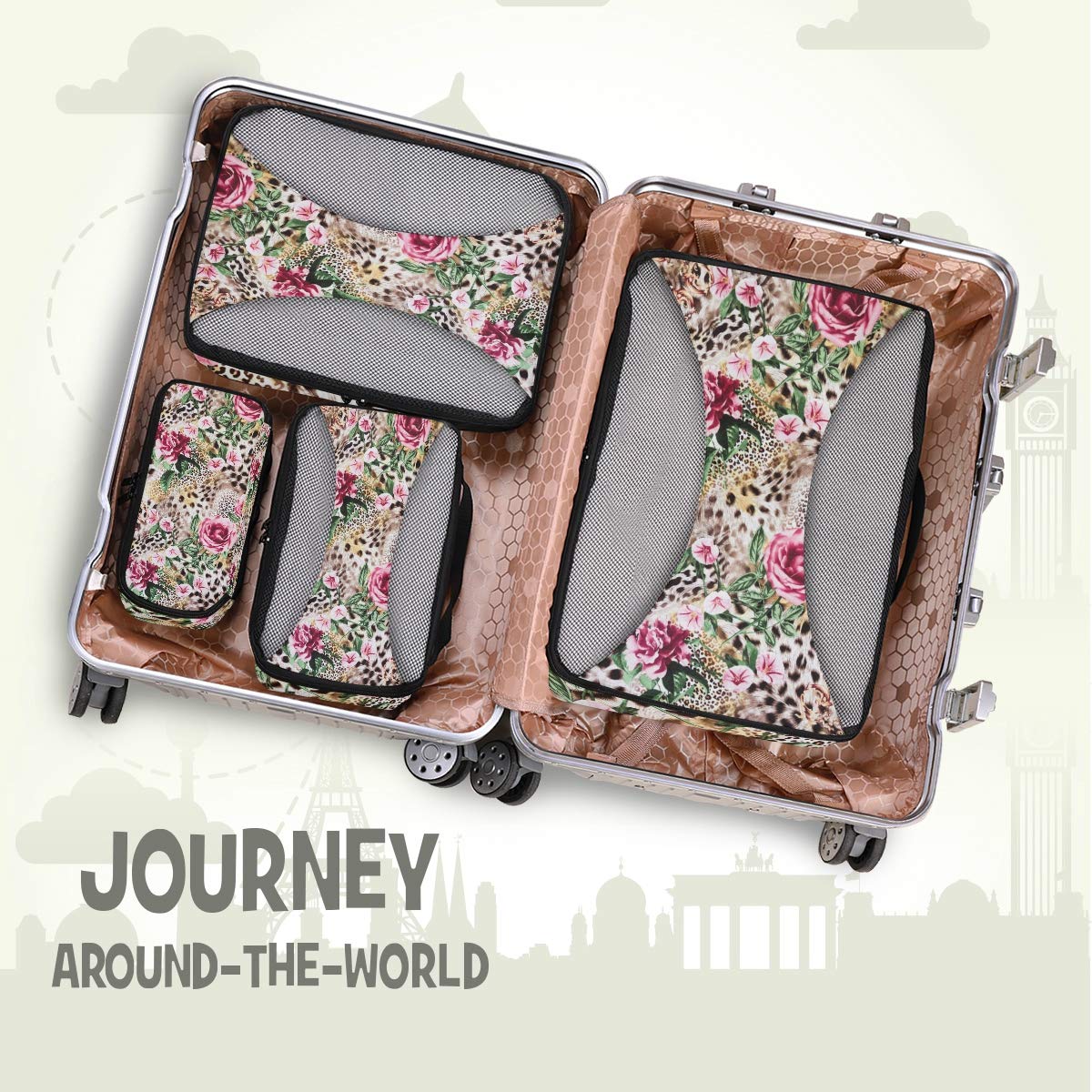 Animal Leopard Print Packing Cubes Set of 4 - Mesh Travel Organizers for Luggage & Suitcase Storage | Perfect for Vacation, Business Trips & Weekend Getaways
