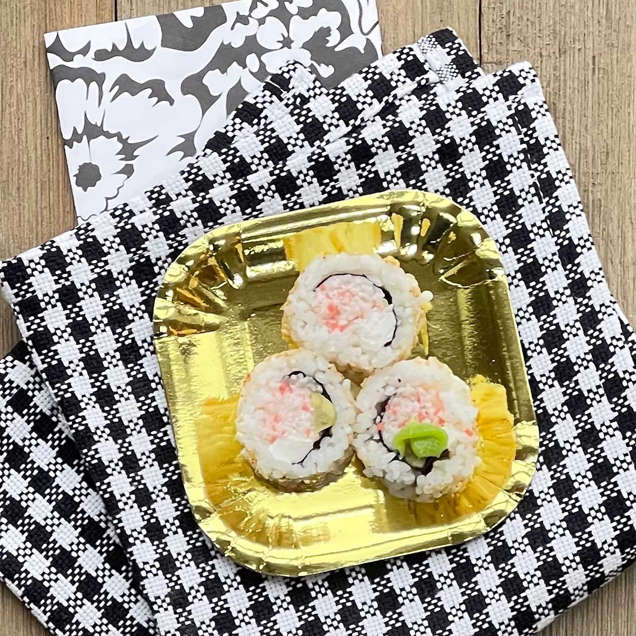 Premium Gold Foil Mini Dessert Plates 4x4 Inches - Elegant Appetizer & Charcuterie Plates for Valentine's Day, Weddings, Parties - Heavyweight Disposable Tableware - 50 Pack - Perfect for Cocktail Receptions, Bridal Showers & Dessert Displays