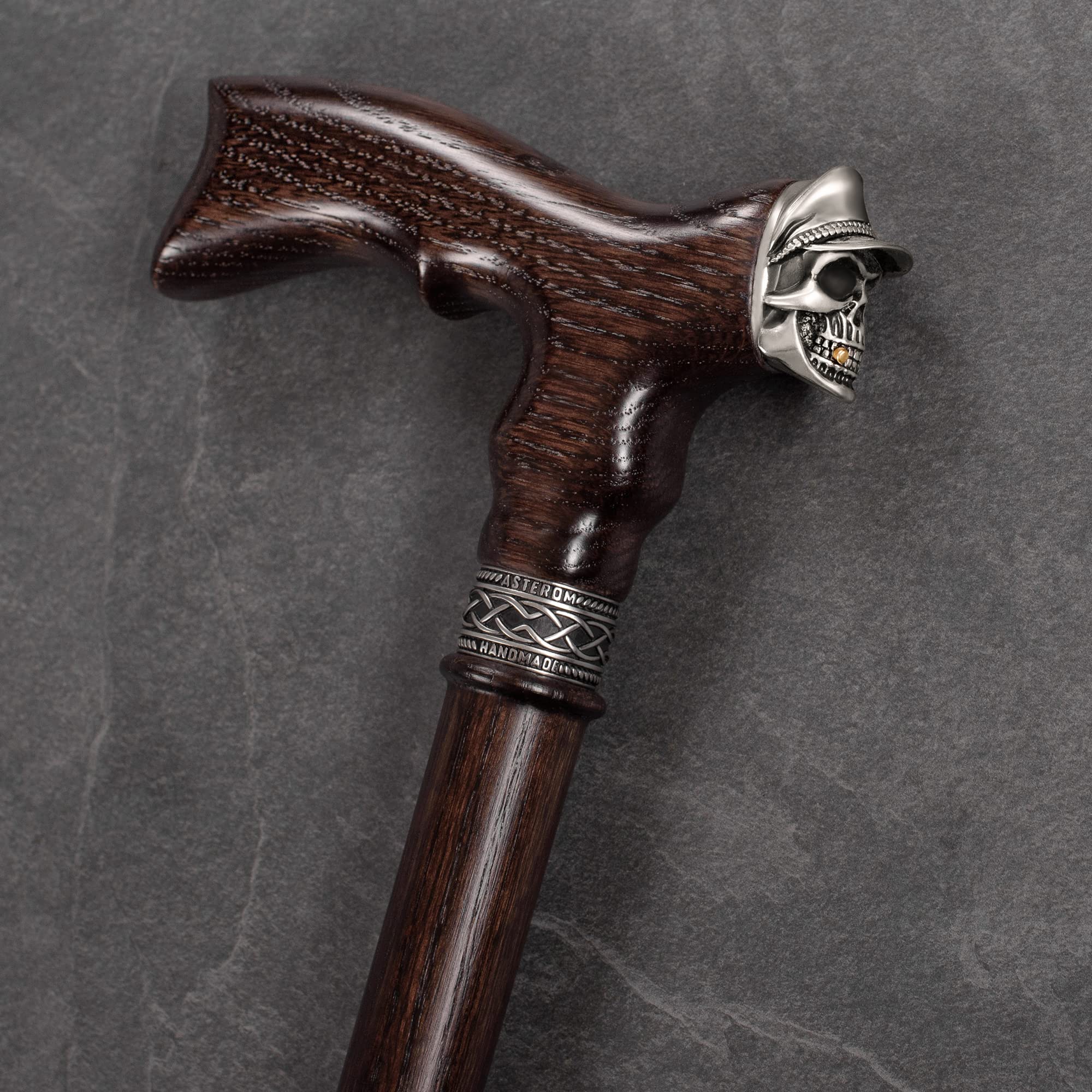 Handmade Gothic Skull Walking Cane for Men & Women - Stylish Wooden Walking Stick with Soldier Design - Perfect for Cosplay, Halloween, Steampunk Fashion & Mobility Support