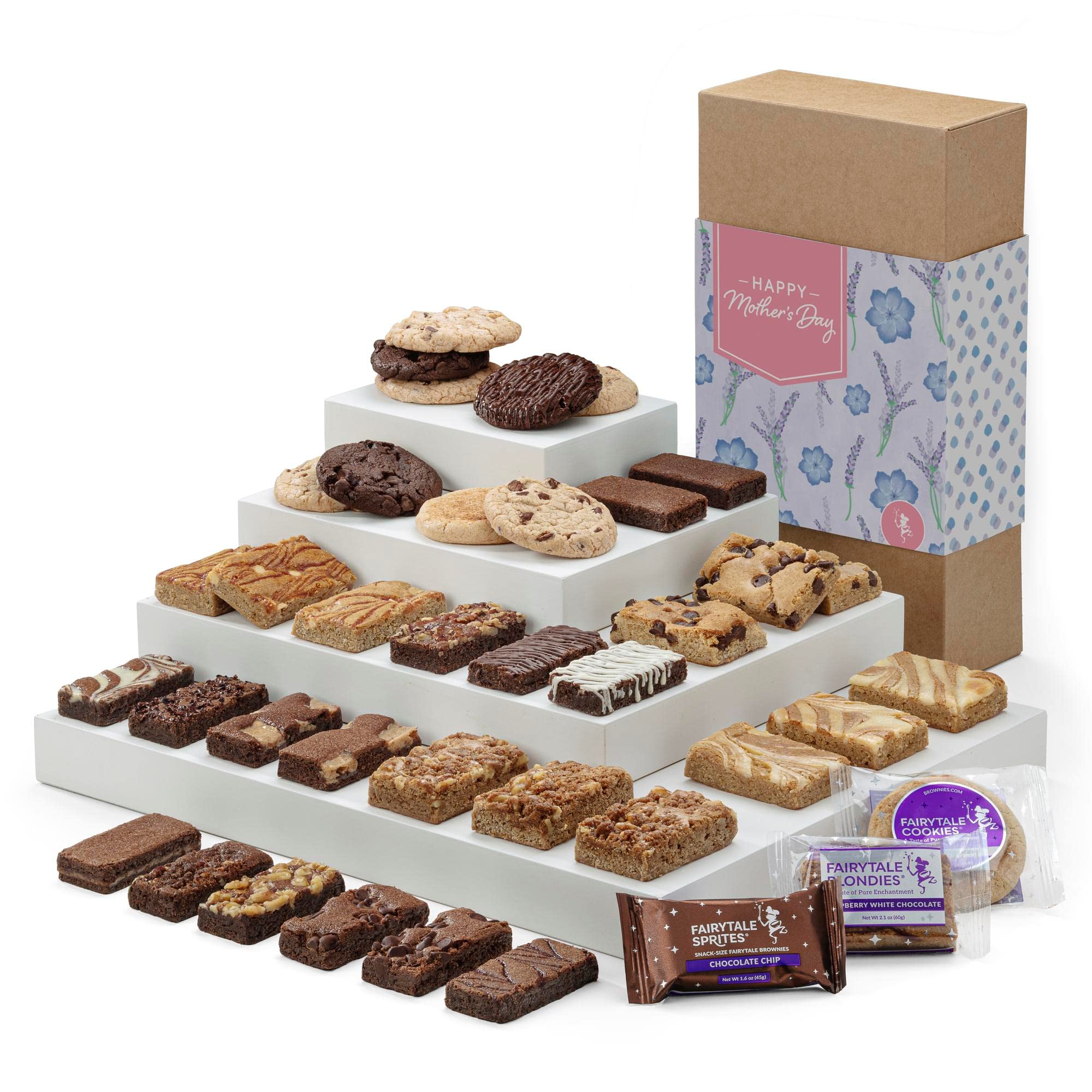 Gourmet Fairytale Brownies Mother's Day Gift Set - 36 Individually Wrapped Chocolate Brownies, Blondies & Cookies Combo (Sprite Flavor) - Premium Snack-Size Dessert Basket LM366 - Perfect for Holidays, Birthdays & Corporate Gifting