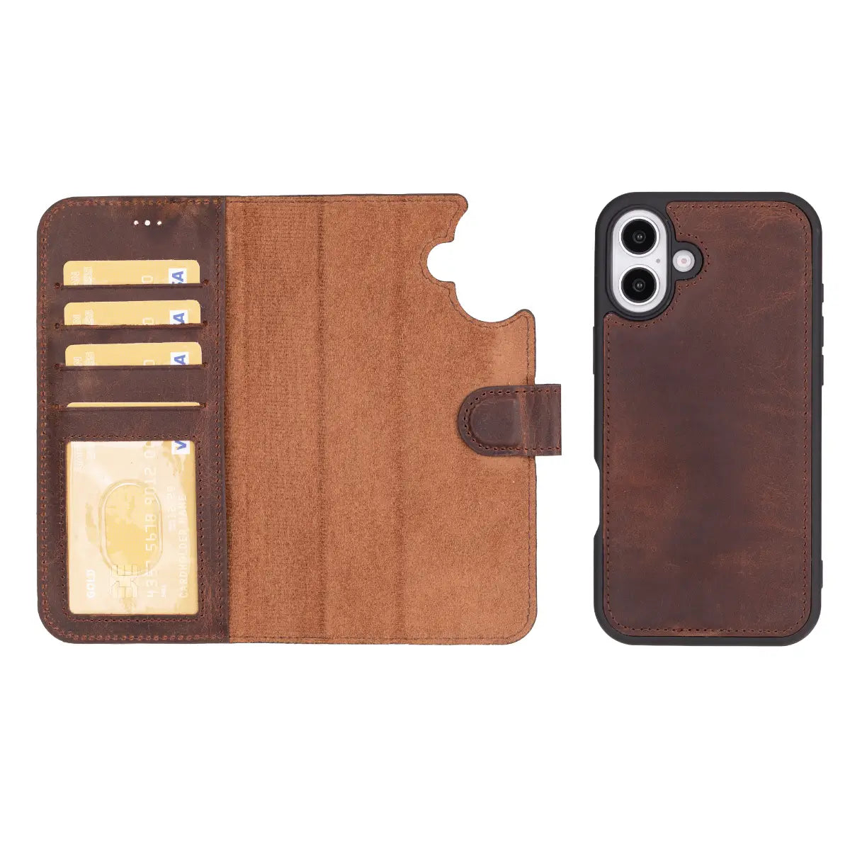 Distressed Brown Leather Wallet Case for iPhone 16 Plus - Premium Protective Cover with Card Slots | Perfect for Everyday Use, Travel & Business Meetings