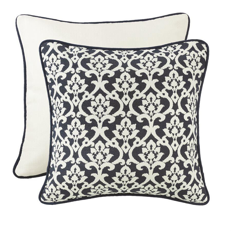 Kavali Navy & White Floral Jacquard Euro Sham with Piping - Luxury Decorative Pillow Cover for Bedroom, Living Room & Home Decor