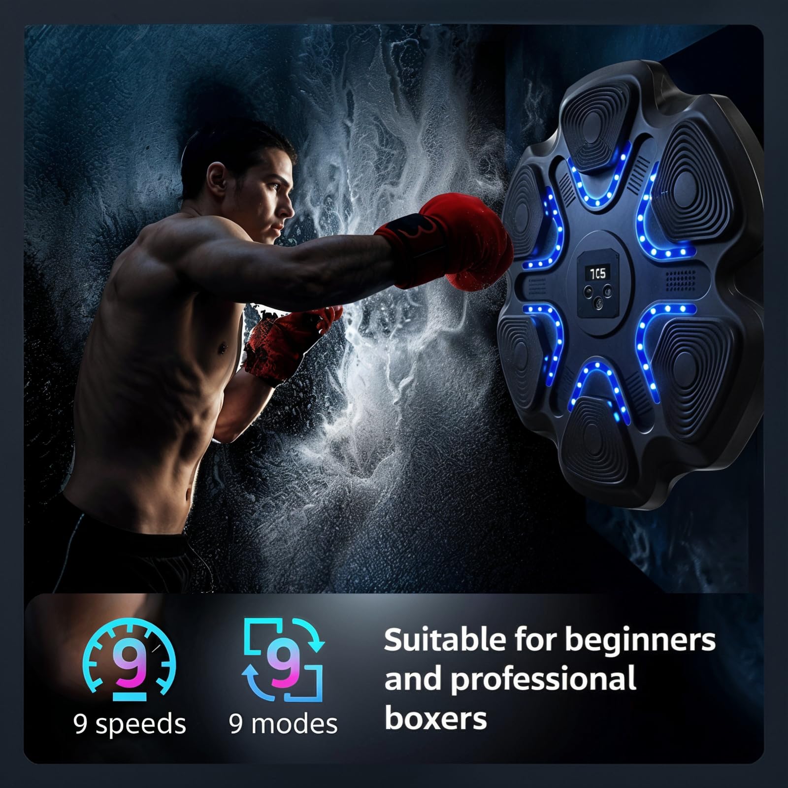 Music Boxing Training Pad with Boxing Gloves - USB Rechargeable Wireless Punching Bag with LED Lights & Sound Effects | Wall-Mounted Home Gym Equipment for Boxing, Cardio & Stress Relief Workouts