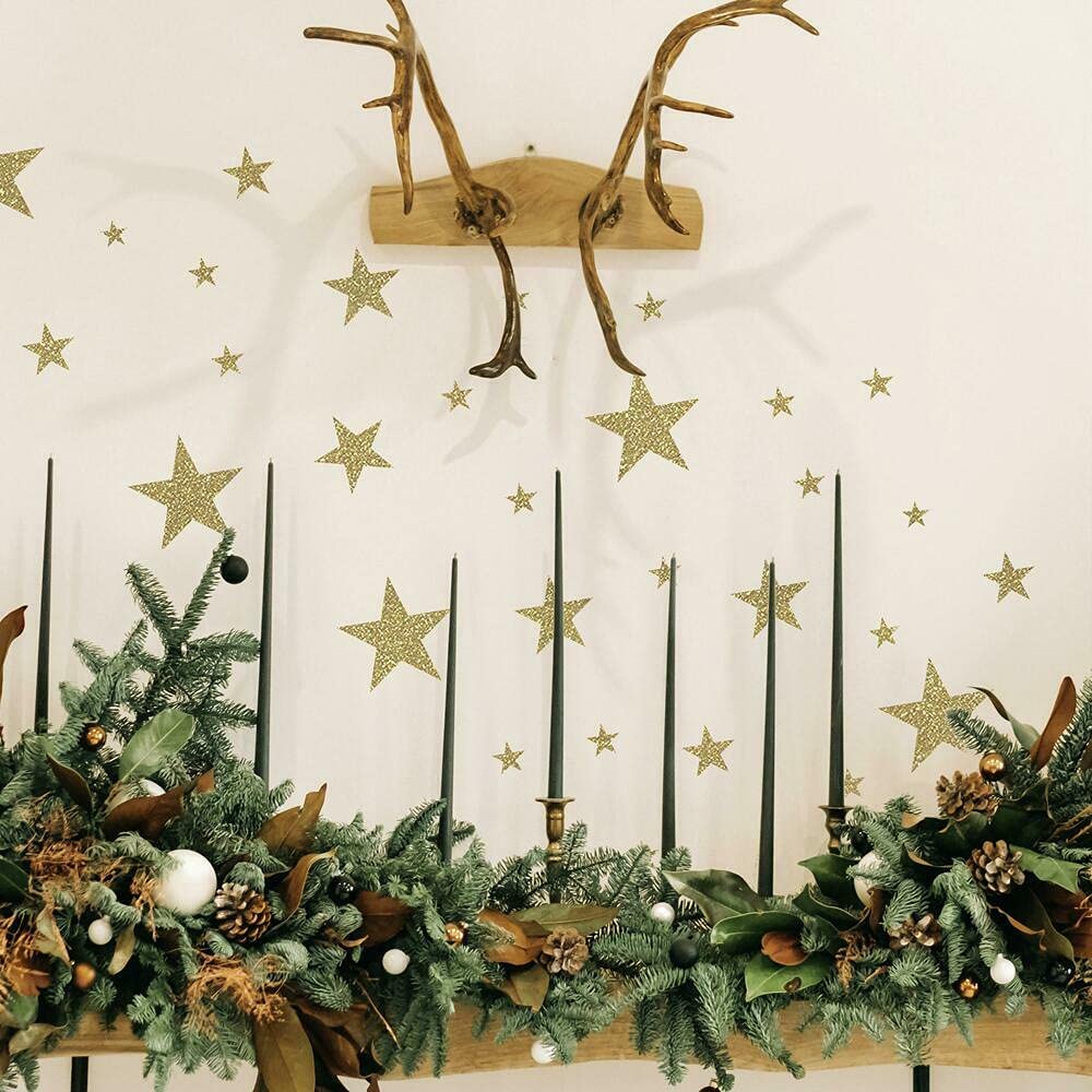 RoomMates RMK4832SCS Glitter Twinkle Stars Peel and Stick Wall Decals - Removable DIY Wall Stickers for Kids Bedroom, Nursery, Classroom Decor (12-Pack)
