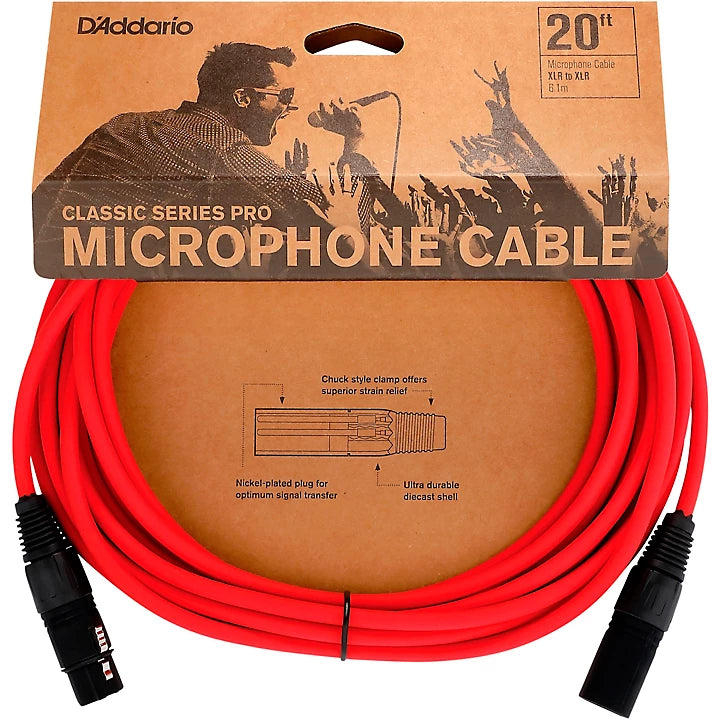 D'Addario Classic Pro XLR Microphone Cable 20ft - High-Quality Balanced Audio Cable for Studio Recording, Live Performances & Podcasting