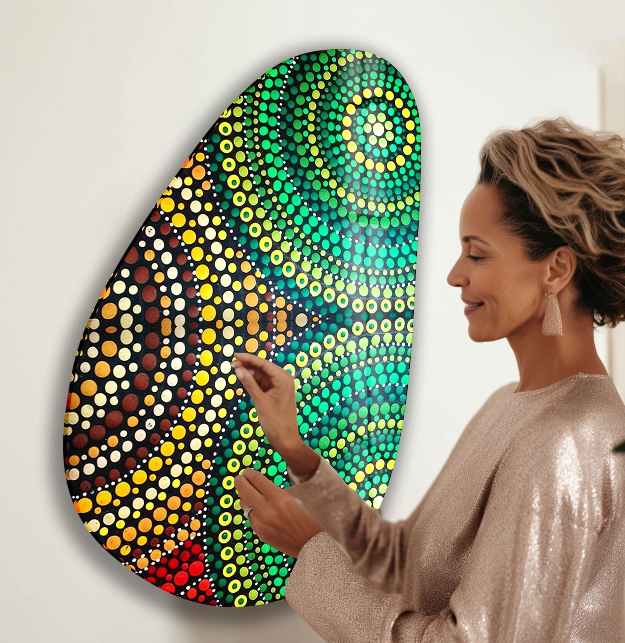 Asymmetrical Oval Mosaic Green Glass Wall Art - Handmade Modern Home Decor for Living Room, Bedroom, or Office - Unique Abstract Wall Hanging for Interior Design