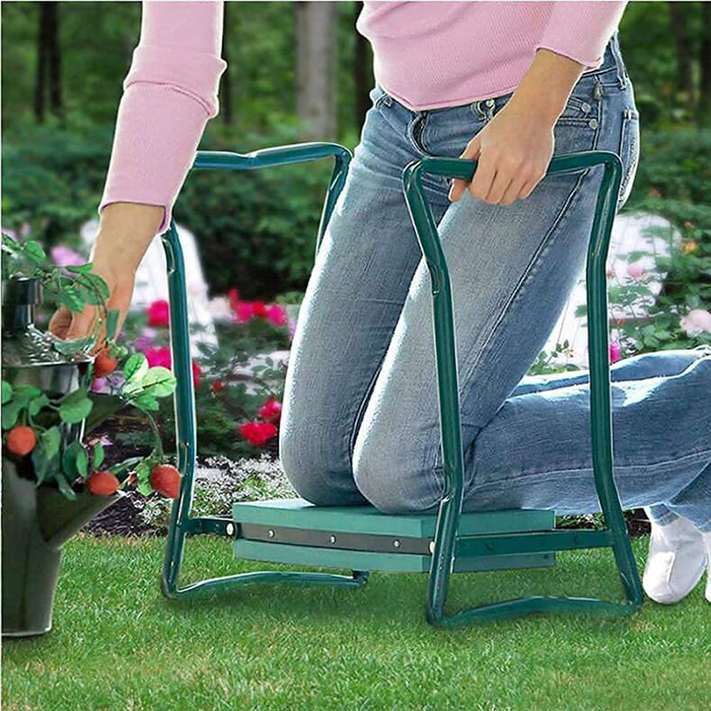 QIANMEI 2-in-1 Kneeler Seat & Garden Knee Pads - Portable Gardening Stool with Cushion | Ergonomic Design for Comfortable Planting, Weeding | Perfect Gardening Gift for Seniors & Outdoor Enthusiasts | Use for Backyard, Lawn Care, Flower Beds & Outdoor Projects