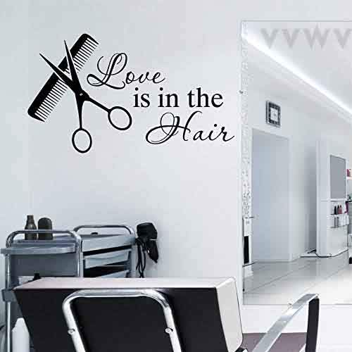 VVWV Love Is in The Hair Salon Style Beauty Parlor Spa Wall Decal Sticker - Black 23.6 x 13.8 Inches - Perfect for Salon Decor, Spa Room Aesthetics & Home Beauty Corner Decoration