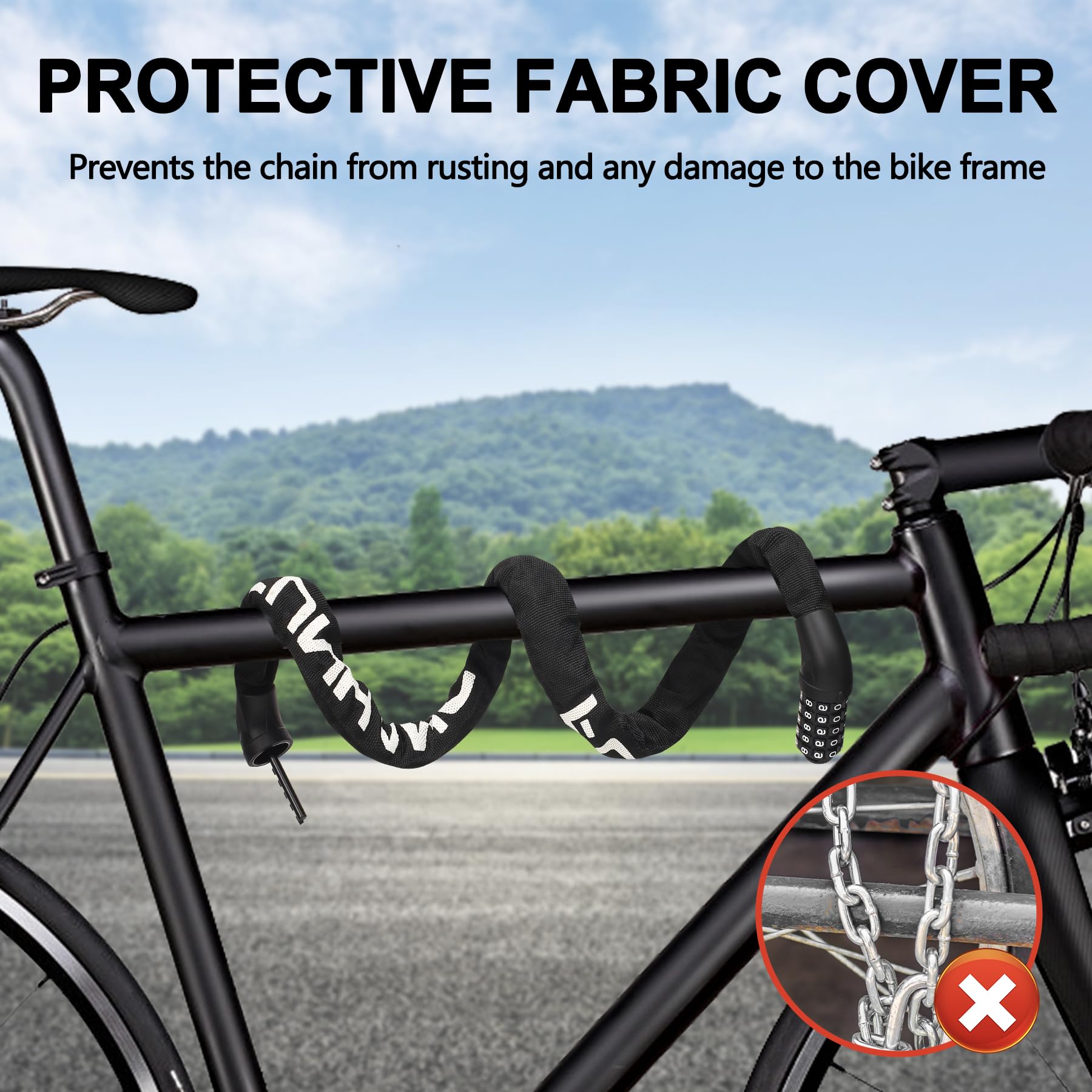 Heavy Duty 6mm Thick Bike Chain Lock - 3.2FT Keyless Anti-Theft Bicycle Lock with 5-Digit Resettable Combination for Bikes, E-Bikes, Electric Scooters & Motorcycles | Secure Your Bike, Door, Fence & Gate | Perfect for Urban Commuting & Outdoor Storage