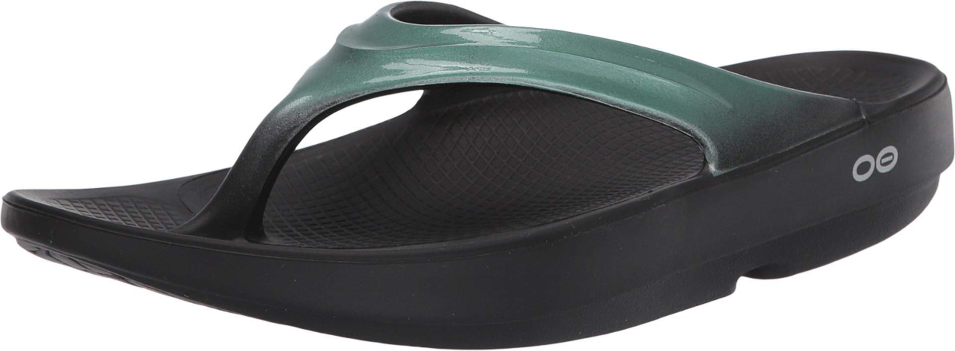 OOFOS Women's OOlala Recovery Thong Sandals - Metallic Mint - Size 7 | Post-Workout Comfort Sandals for Women | Perfect for Yoga, Gym, Beach & Relaxation