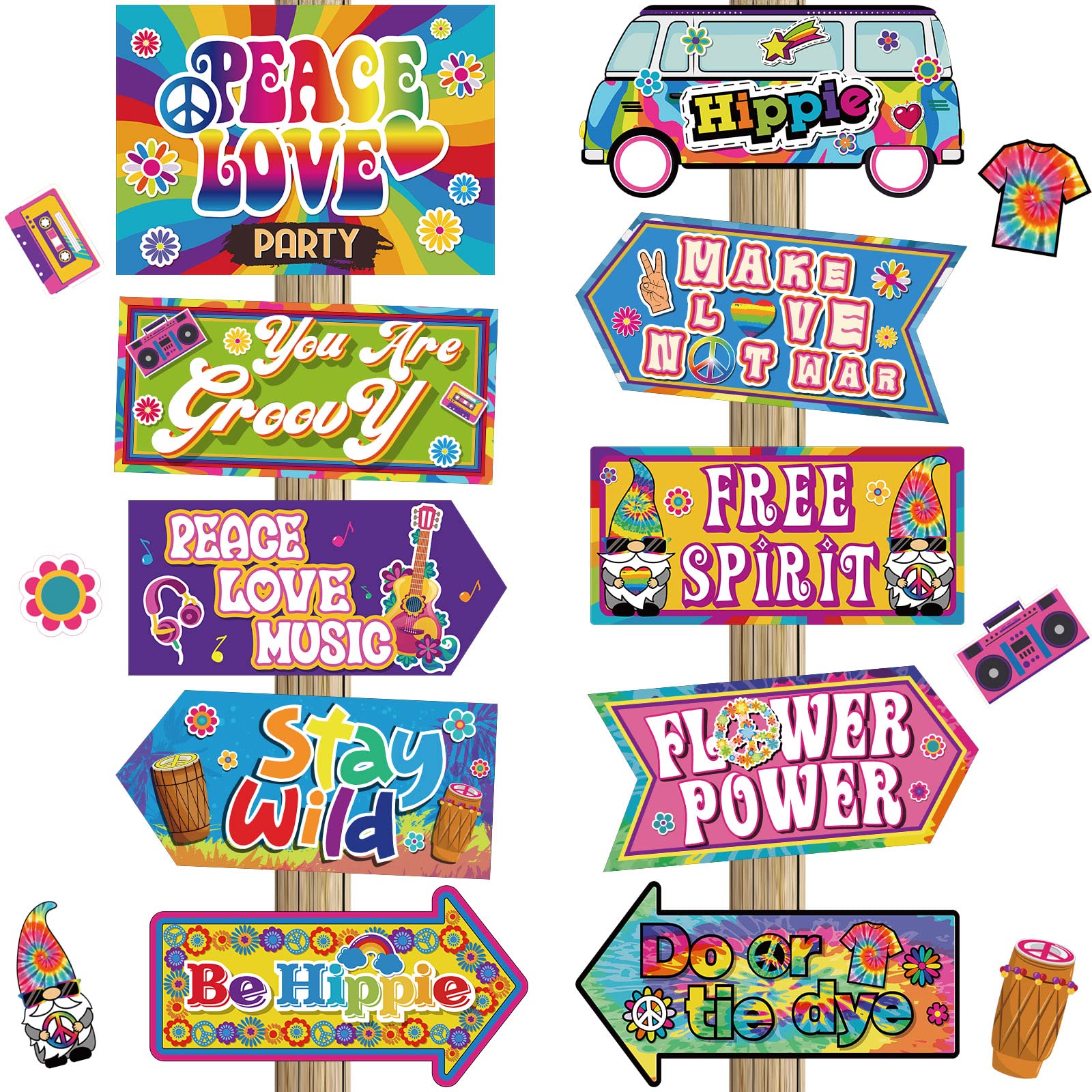 Epakh 20-Piece 60s Hippie Party Decorations Set - Groovy Peace Sign & Psychedelic Themed Birthday Supplies for 1960s Theme Parties, Baby Showers & Retro Events