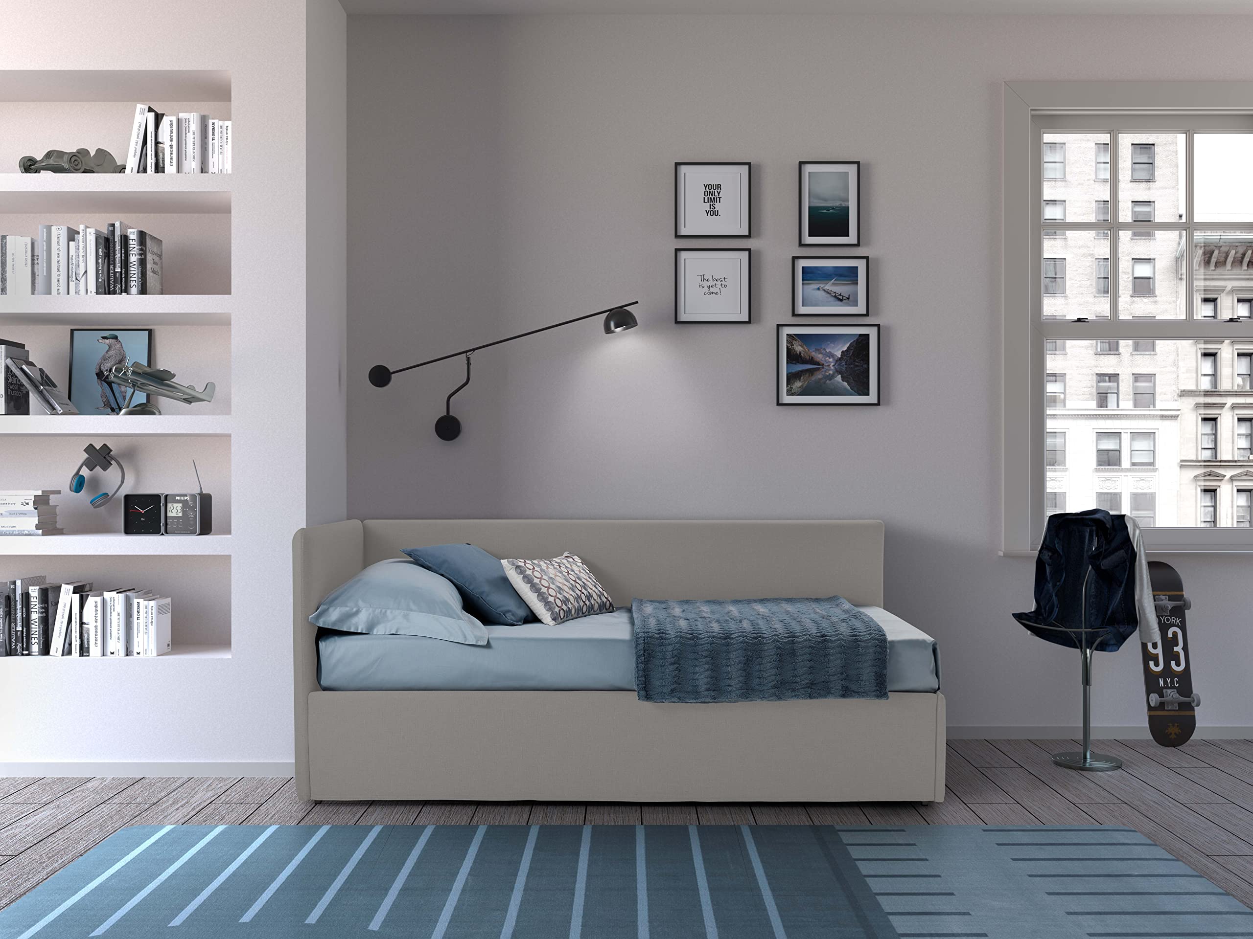 Evergreenweb – Orthopedic Slat Bed with Removable Mattress – Synthetic Leather Upholstery in Gray – Right-Sided Headboard – Made in Italy – Duplex – Perfect for Small Spaces, Guest Rooms & Modern Apartments
