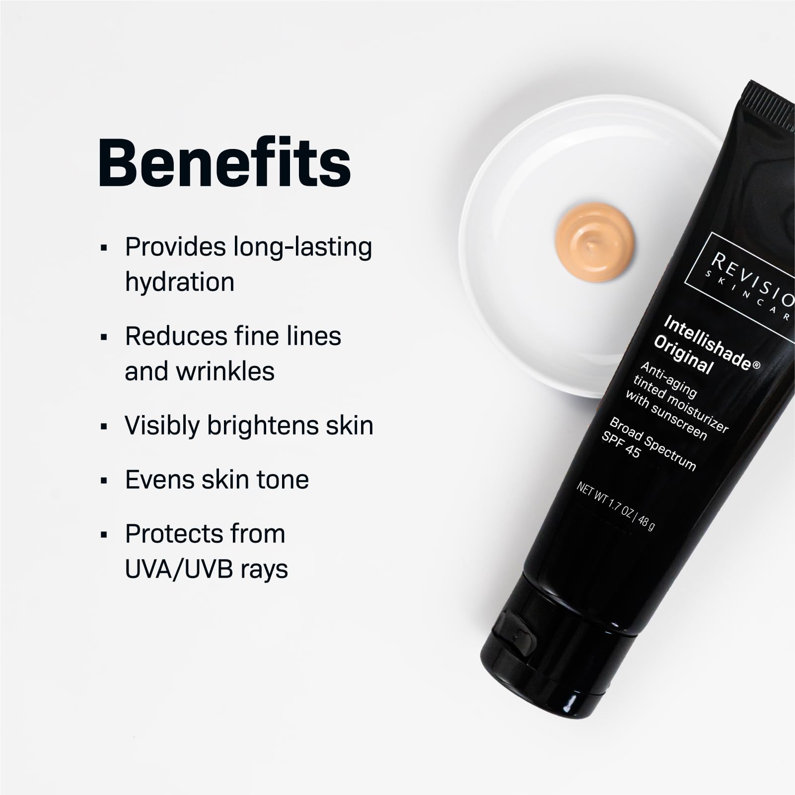 Revision Skincare Intellishade® Original Tinted Moisturizer with SPF 45 - Anti-Aging, Wrinkle Cream with Peptides & Vitamin C, 1.7 oz - Daily Hydration for Brighter, Youthful Skin at Home or On-The-Go
