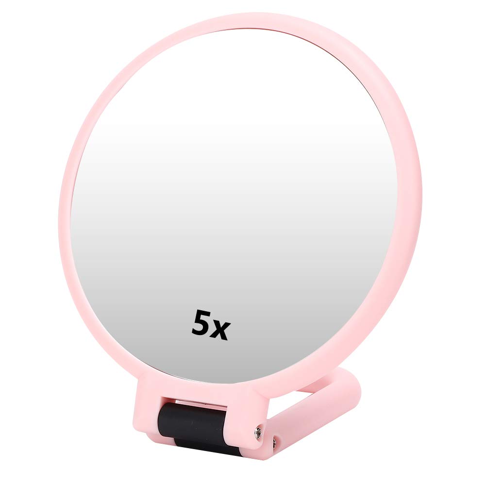 Portable Travel Mirror with 5X Magnification - Foldable Cosmetic Mirror for Makeup & Skincare - Compact Desktop Vanity Mirror (Pink) - Perfect for Travel, Home & Professional Makeup Artists
