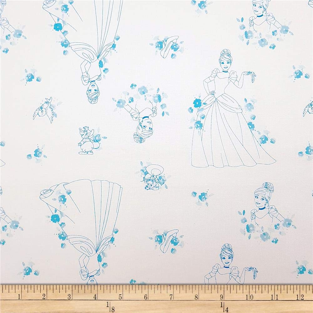 Disney Forever Princess Cinderella Toile Quilt Fabric by The Yard - Blue Cotton Fabric for Quilting, Sewing & DIY Projects | Perfect for Bedding, Home Decor & Crafting