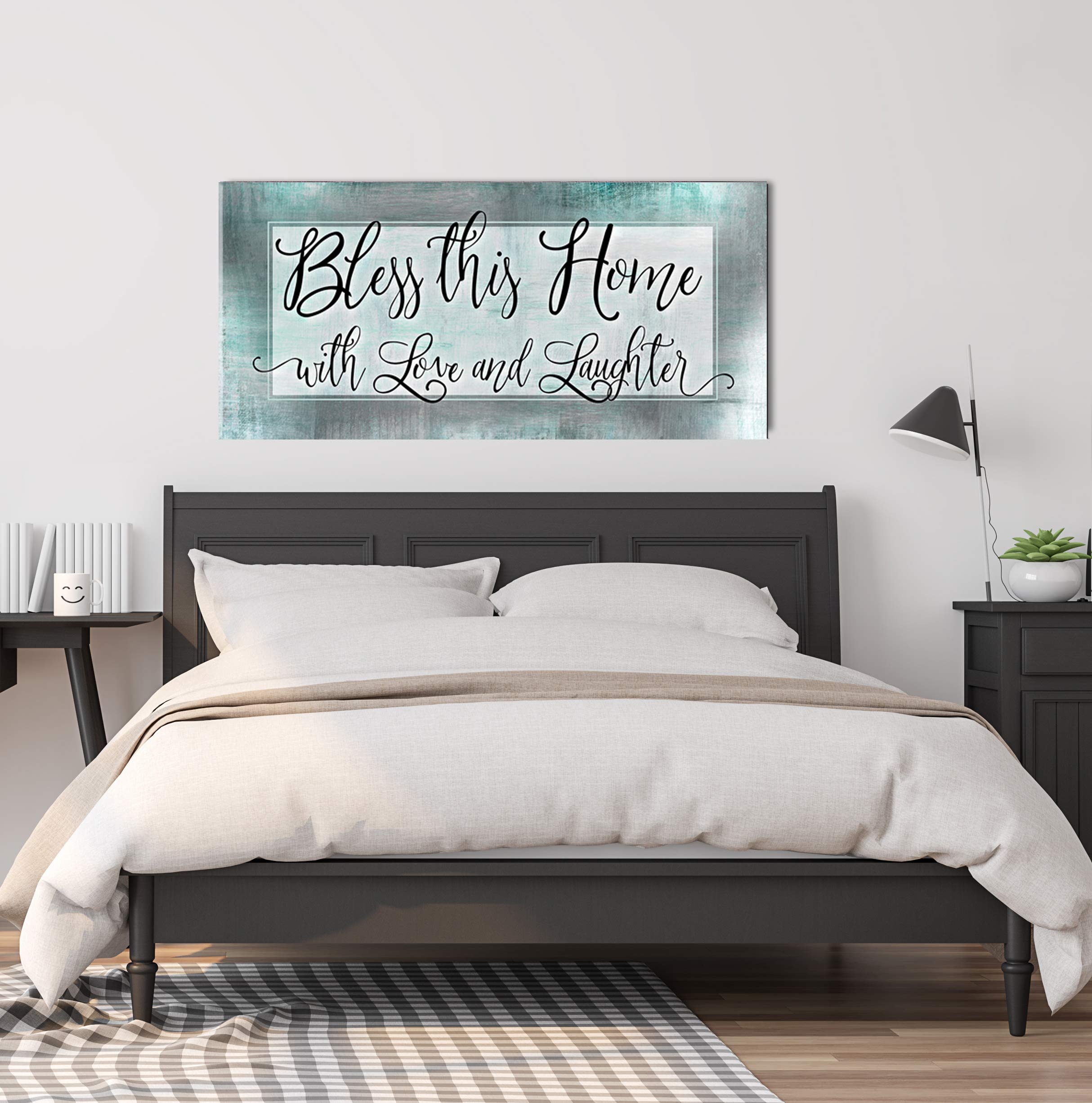 Bless This Home With Love Religious Wall Decor - Rustic Housewarming Gift for Living Room, Bedroom, or Entryway - Light Teal Blessed Sign (42 x 19 Inches) - Perfect for Christian Home Decor & Wedding Presents