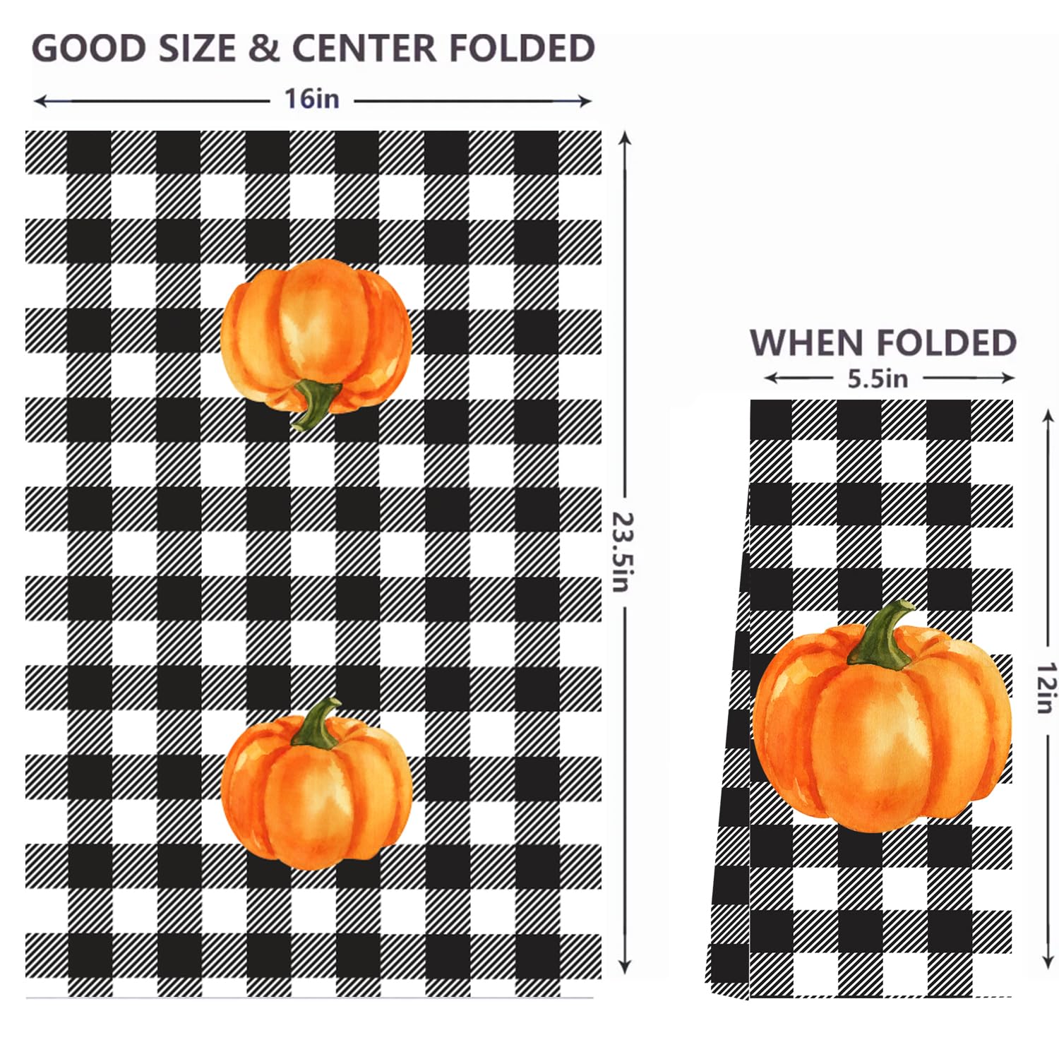 LXOMILL Buffalo Plaid Fall Kitchen Towels Set of 2 - Absorbent Cotton Dish Towels with Pumpkin Pattern for Autumn Decor, Farmhouse Style Kitchen Accessories - Perfect for Thanksgiving, Halloween & Cozy Fall Decorating