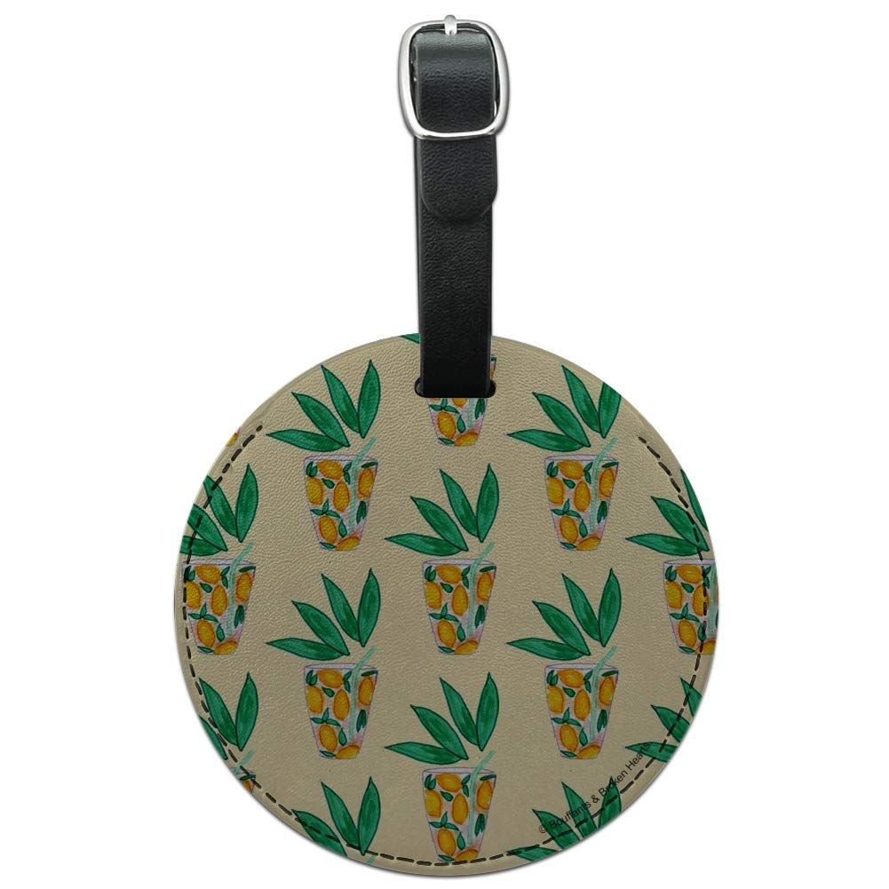 Lemonade Pattern Round Leather Luggage Tag - Durable Carry-On ID Tag for Suitcases & Travel Bags - Perfect for Vacation, Business Trips & Airplane Travel