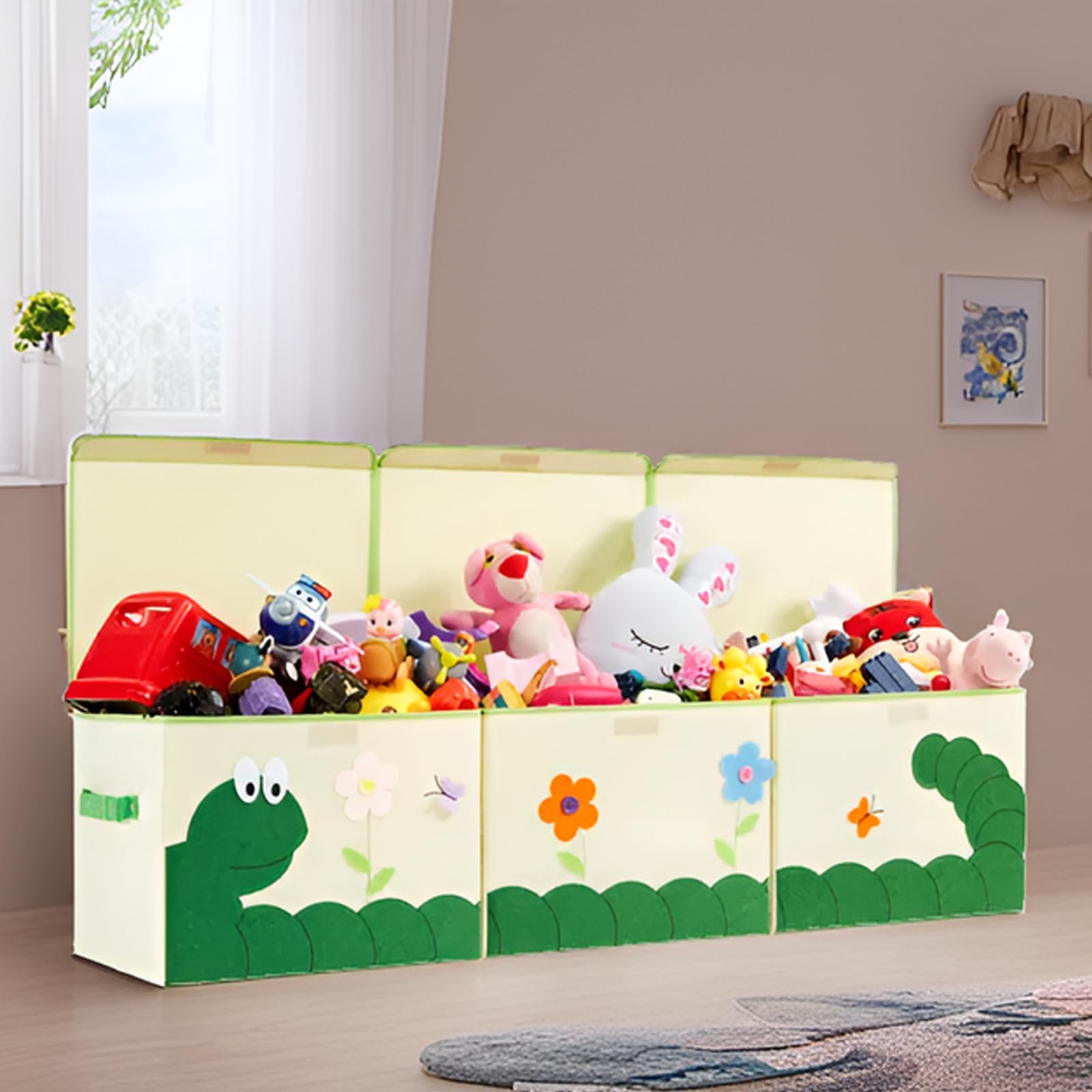 Large Kids Toy Storage Box with Lid - Cute Organizer Chest for Boys & Girls, Nursery Room Decor, Baby Toy Basket (Greedy Snake Design) | Perfect for Playroom Organization & Toddler Toy Storage