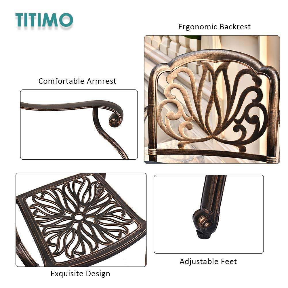 TITIMO 2-Piece Outdoor Patio Dining Chair Set - Cast Aluminum Bistro Chairs for Garden, Deck, Balcony - Antique Bronze Finish - Perfect for Backyard Dining, Coffee Break & Outdoor Relaxation (Cushions Not Included)