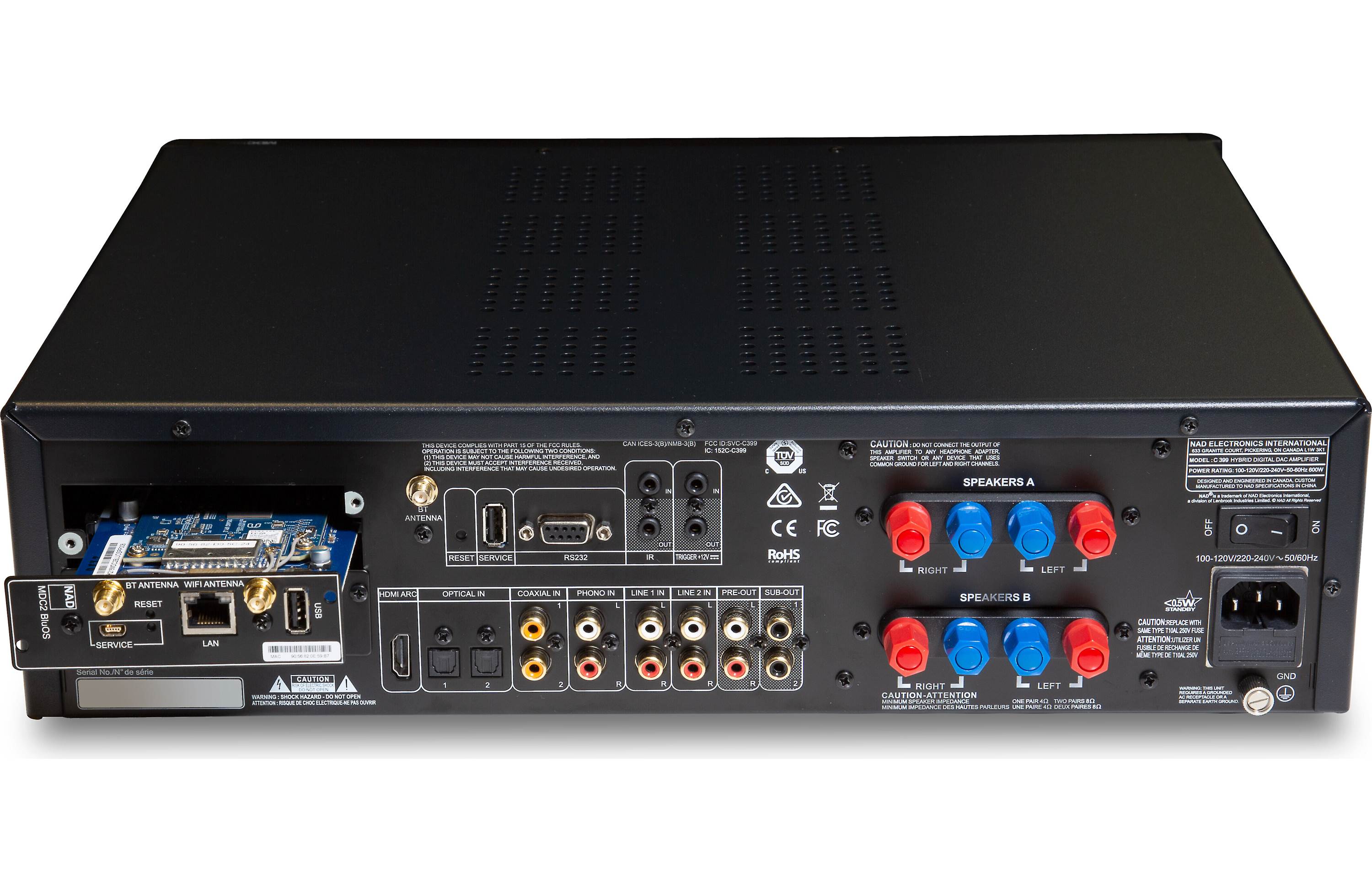 NAD Electronics C399 Hybrid Digital DAC Integrated Amplifier with MDC BluOS D Module - High-Fidelity Audio for Home Theater & Music Streaming