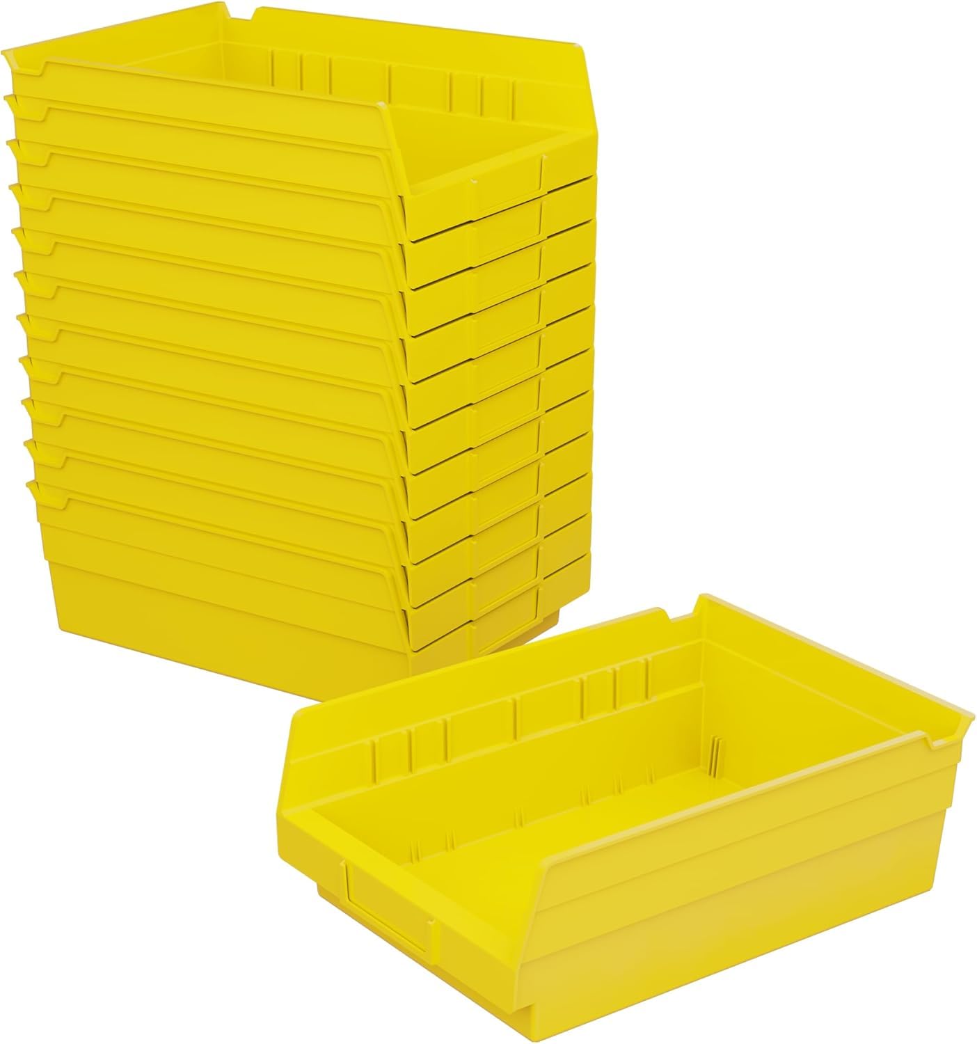 Akro-Mils 30150 Heavy Duty Plastic Shelf Bins - 12-Pack Yellow Storage Bins for Garage, Closet & Drawer Organization (12