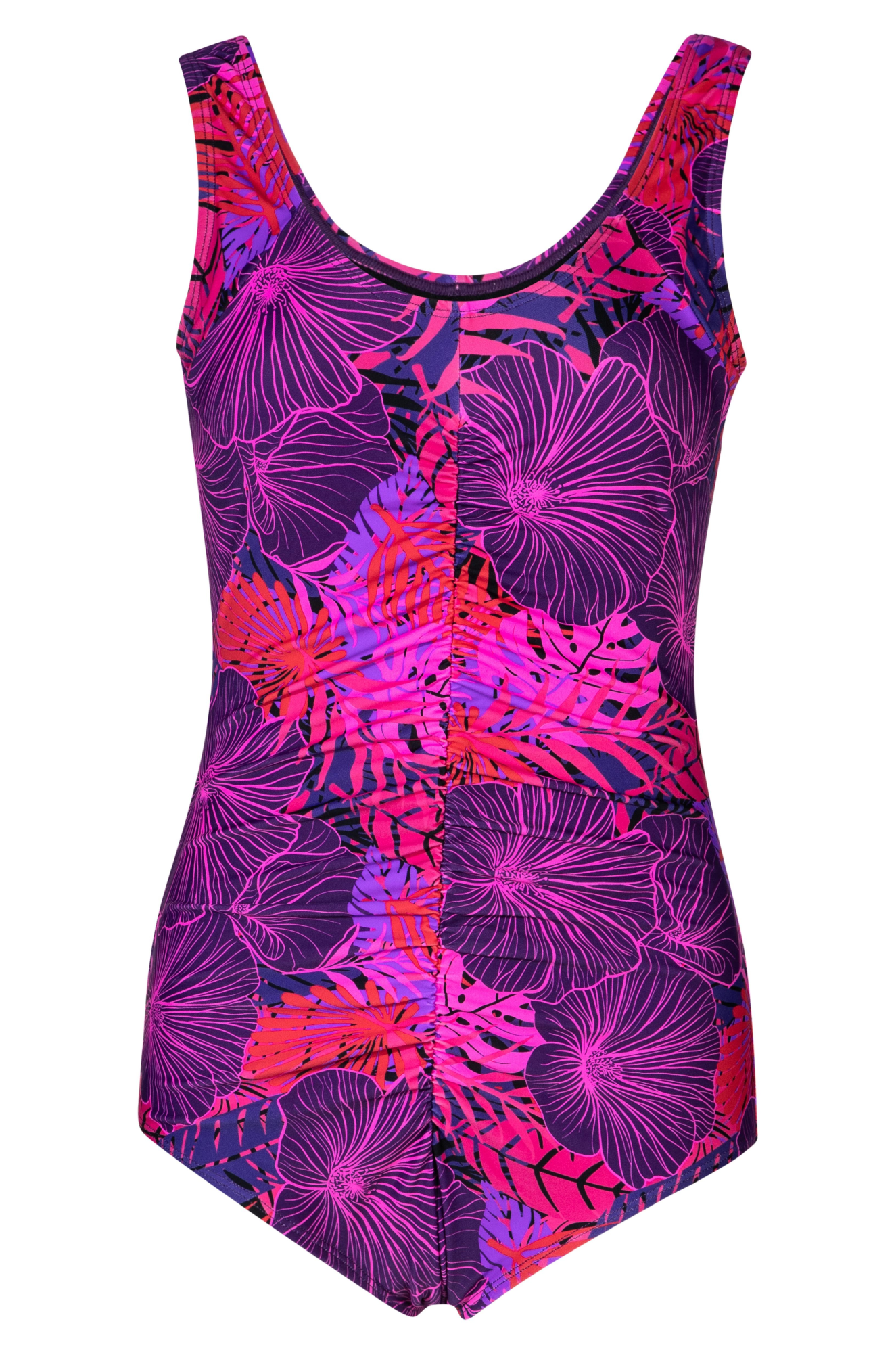 Women's High Waist Boyleg Swimsuit - Purple Pink Jungle Print | UPF 50+ Swimwear for Beach, Pool & Vacation | 0703A1