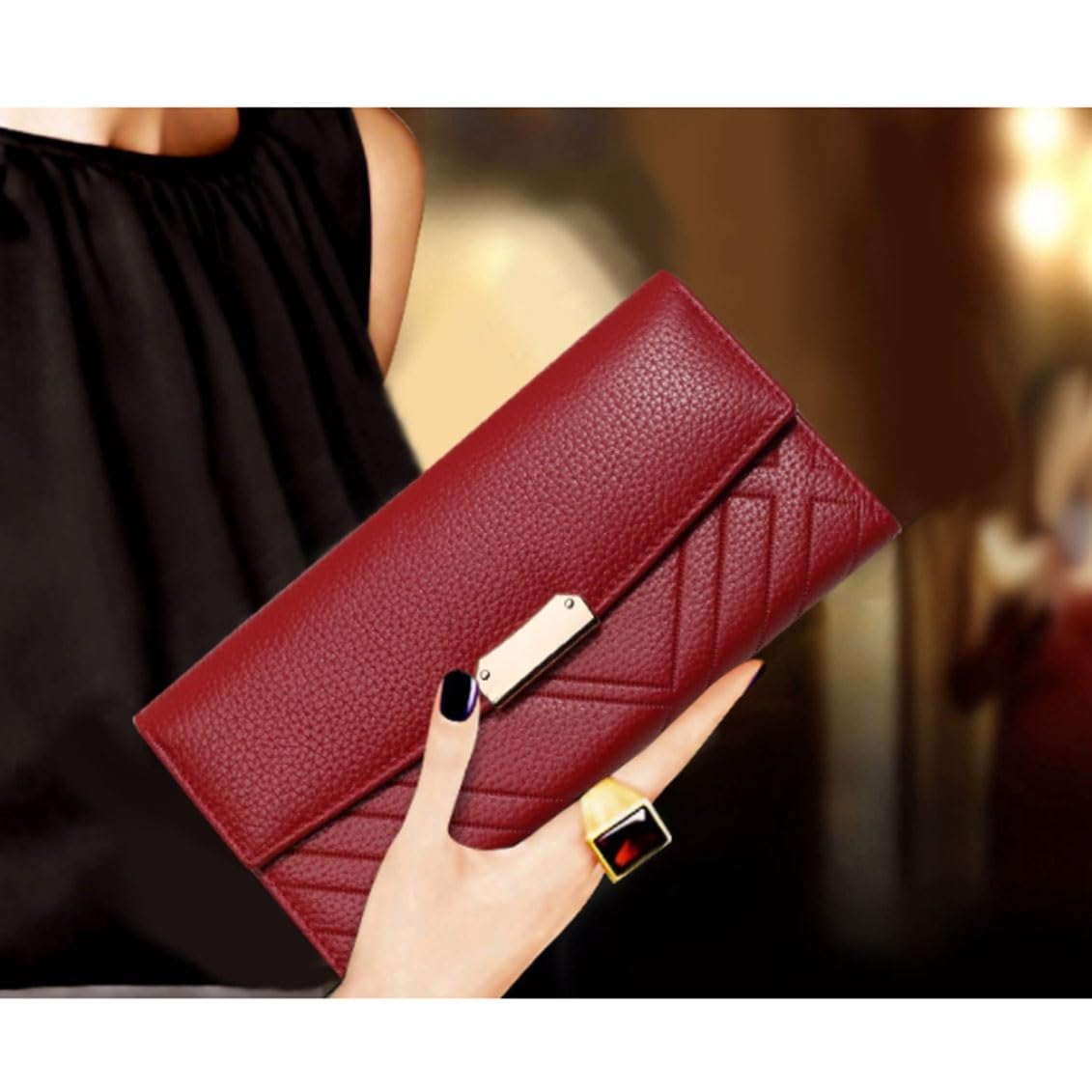 Genuine Leather Women's Wallet - RFID Blocking Business Wallet with Money Organizer & Card Holder - Slim Purse for Credit Cards & Cash (Black) - Perfect for Office, Travel & Everyday Use