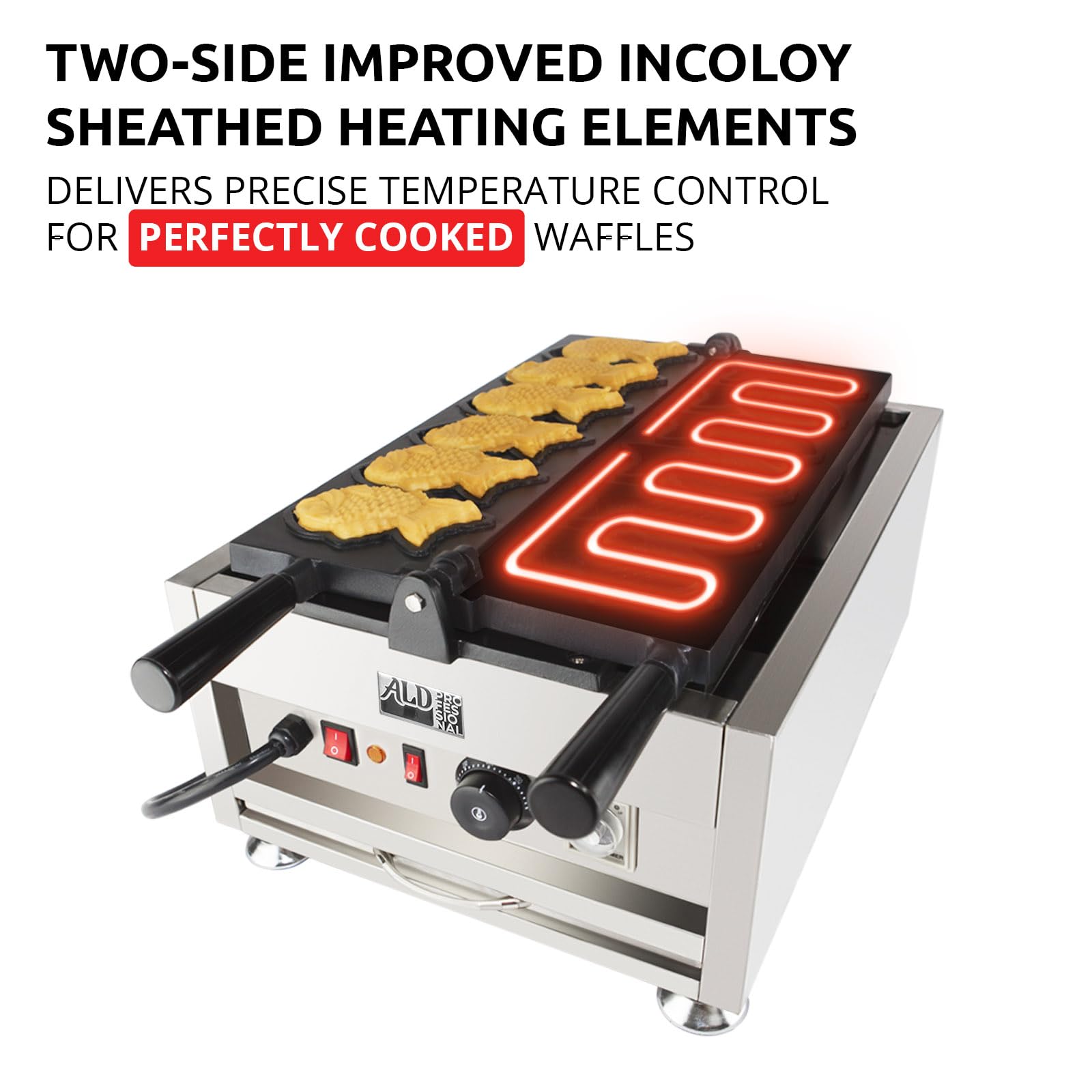 ALDKitchen Taiyaki Fish Waffle Maker - Nonstick Fish-Shaped Waffle Iron for Japanese Desserts (6 Closed-Mouth Fish Molds) - Perfect for Home Baking, Street Food Snacks & Party Treats