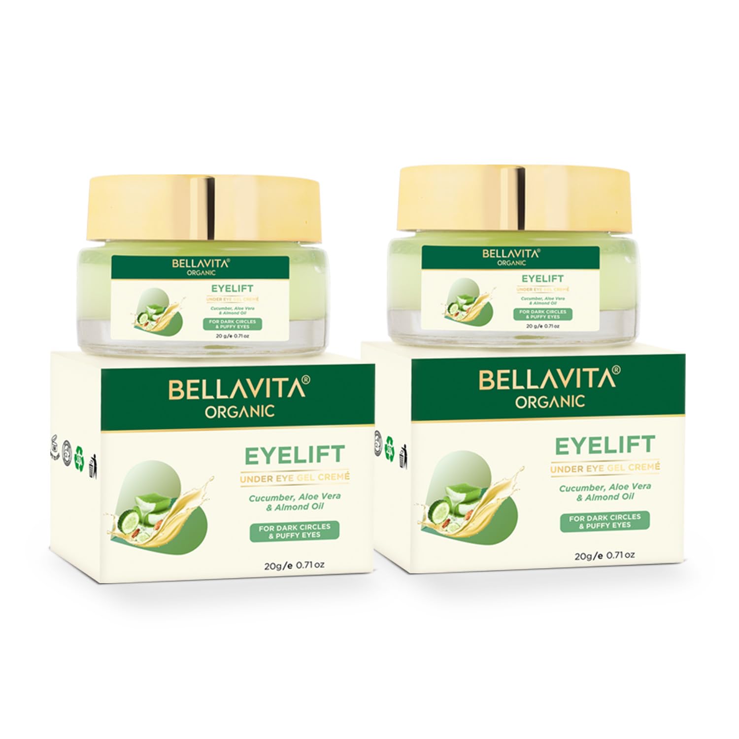 Bella Vita Organic EyeLift Hydrating Under Eye Cream Gel - Dark Circle & Puffiness Treatment for Women & Men, Anti-Wrinkle & Fine Line Reduction, 20g (2-Pack) | Day & Night Use for Brighter, Youthful Eyes