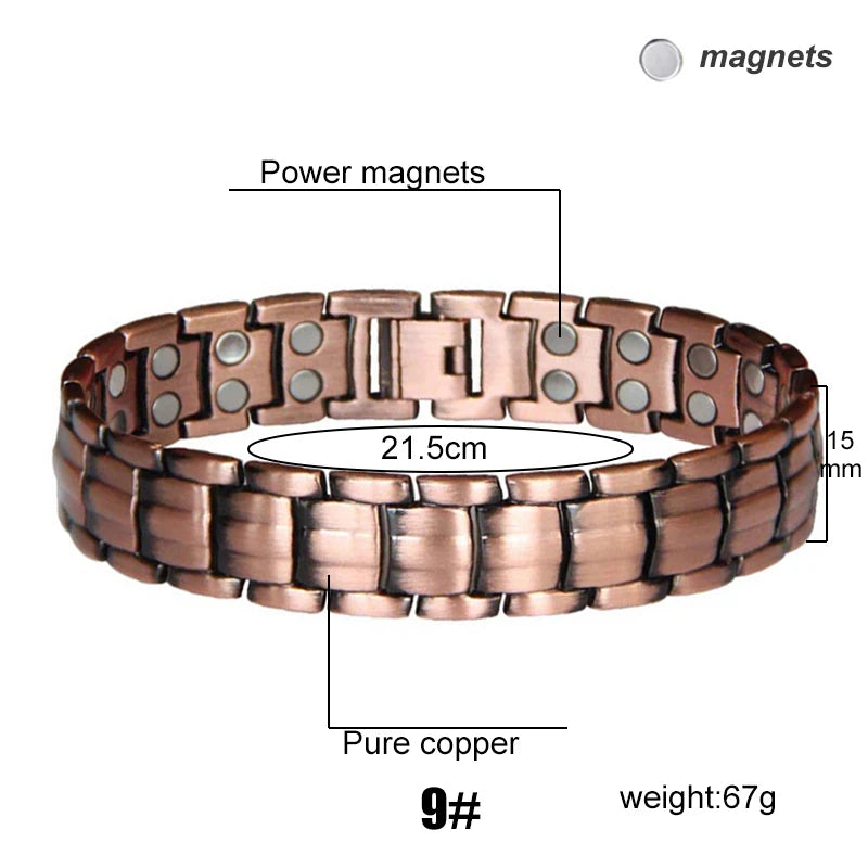 Men's Magnetic Health Bracelet - Pure Copper Energy Bracelet with Blood Pressure Magnets | Pain Relief & Improved Circulation | Perfect for Fitness, Work & Daily Wear