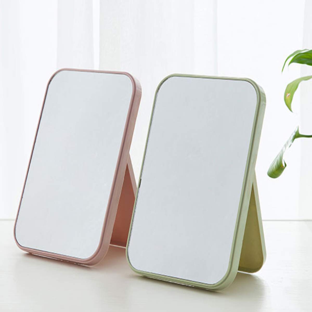 Pepplo Foldable Desktop Makeup Mirror - Portable Square Vanity Mirror with Frame for Women, Pink (1pc) | Perfect for Dressing Table, Bedroom & Travel Makeup Application