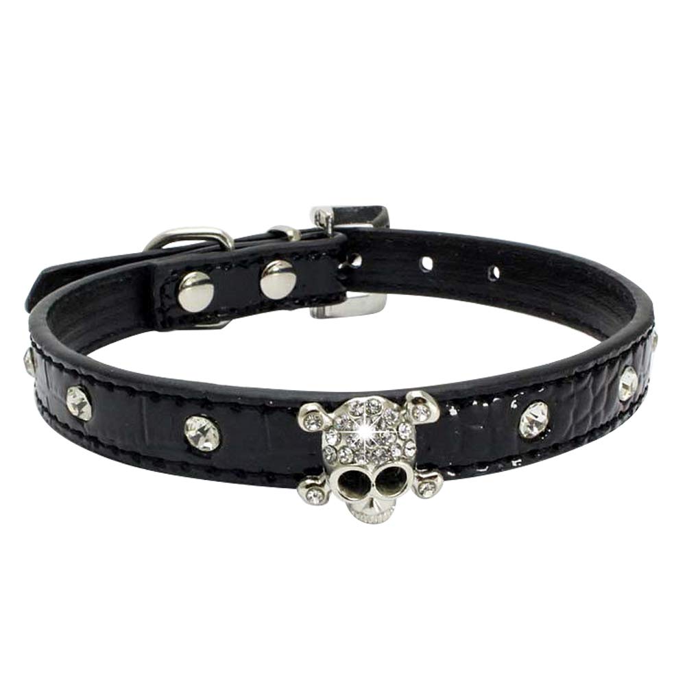 TENDYCOCO Halloween Dog Collar with Stylish Skull Design - PU Leather Pet Collar with Crystal Decor for Small Dogs (Size S) - Perfect for Halloween Costumes, Pet Parties & Daily Walks