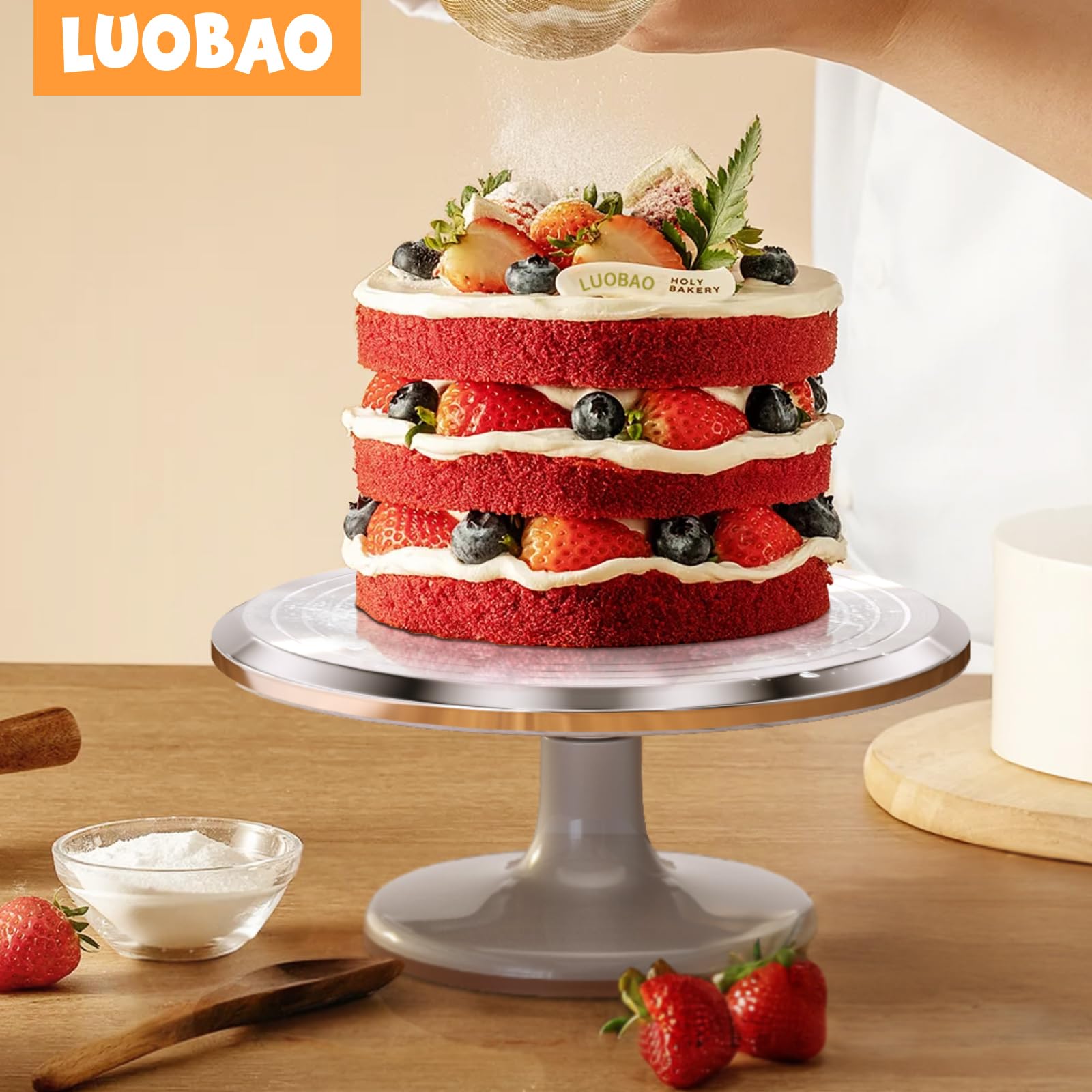 12 Inch Round Aluminum Revolving Cake Decorating Stand - Heavy Duty Cake Turntable for Smooth Rotation, Perfect for Cake Decorating, Pastries, Cupcakes & Dessert Presentation - Ideal for Home Bakers & Professional Chefs