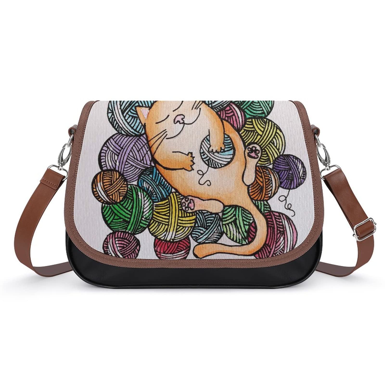 Trendy Printed Crossbody Bags for Women - Fashion Leather Shoulder Bag & Satchel Hobo Purse with Cat Design | Perfect for City Travel, Shopping & Daily Use