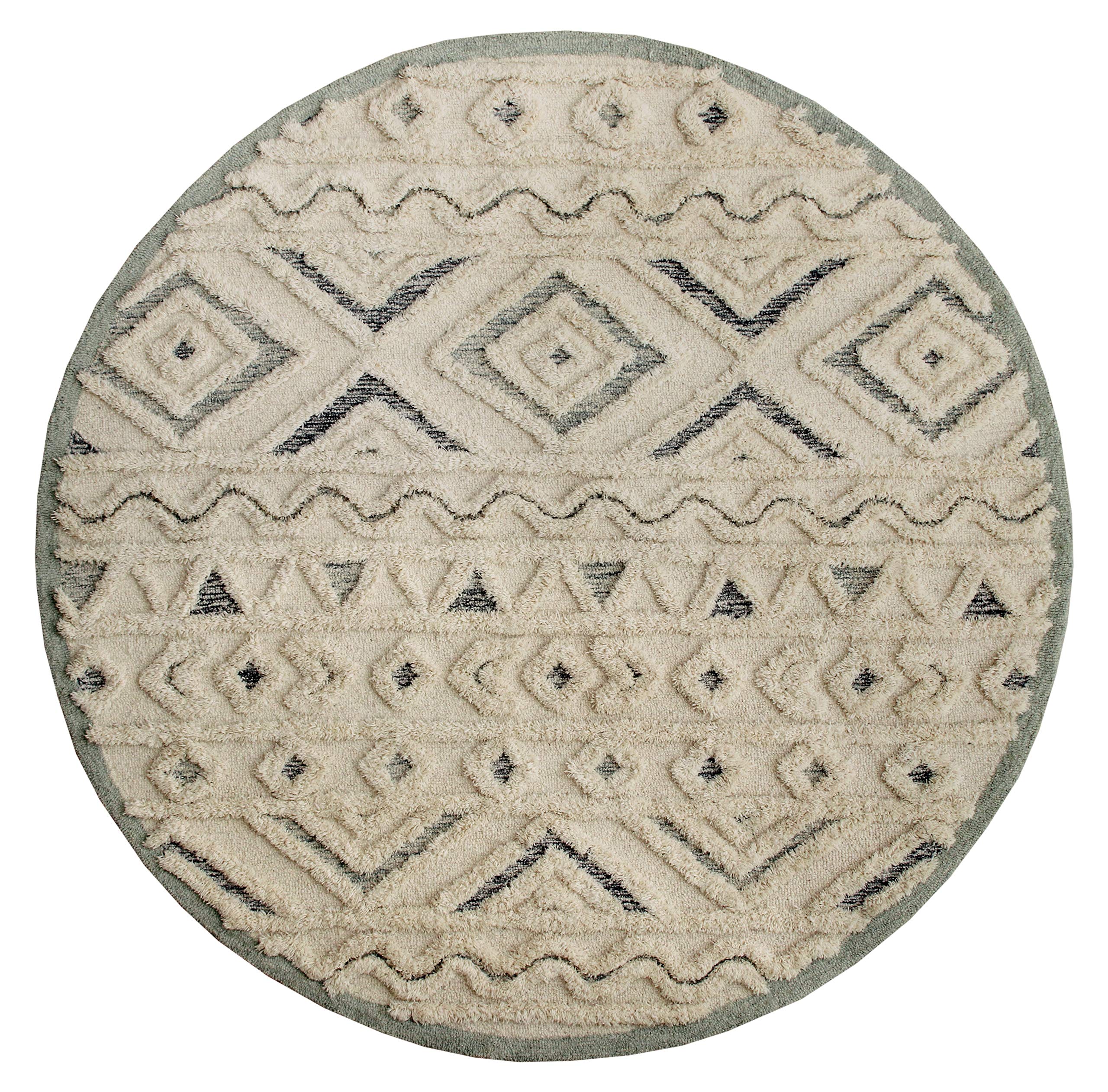 LR Home 6ft Round Natural Wool Area Rug - Hand Tufted Modern Farmhouse Boho Style Carpet for Bedroom, Living Room, Entryway & Playroom | Ivory Home Decor Rug | Perfect for Cozy Spaces, Boho Chic Interiors & Farmhouse Style Rooms