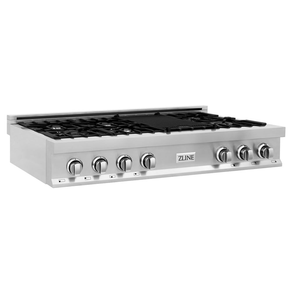 ZLINE 48-inch Stainless Steel Gas Rangetop with Convertible Range Hood - Professional Kitchen Package (2KP RTRH48) - Perfect for Home Chefs & Modern Kitchens