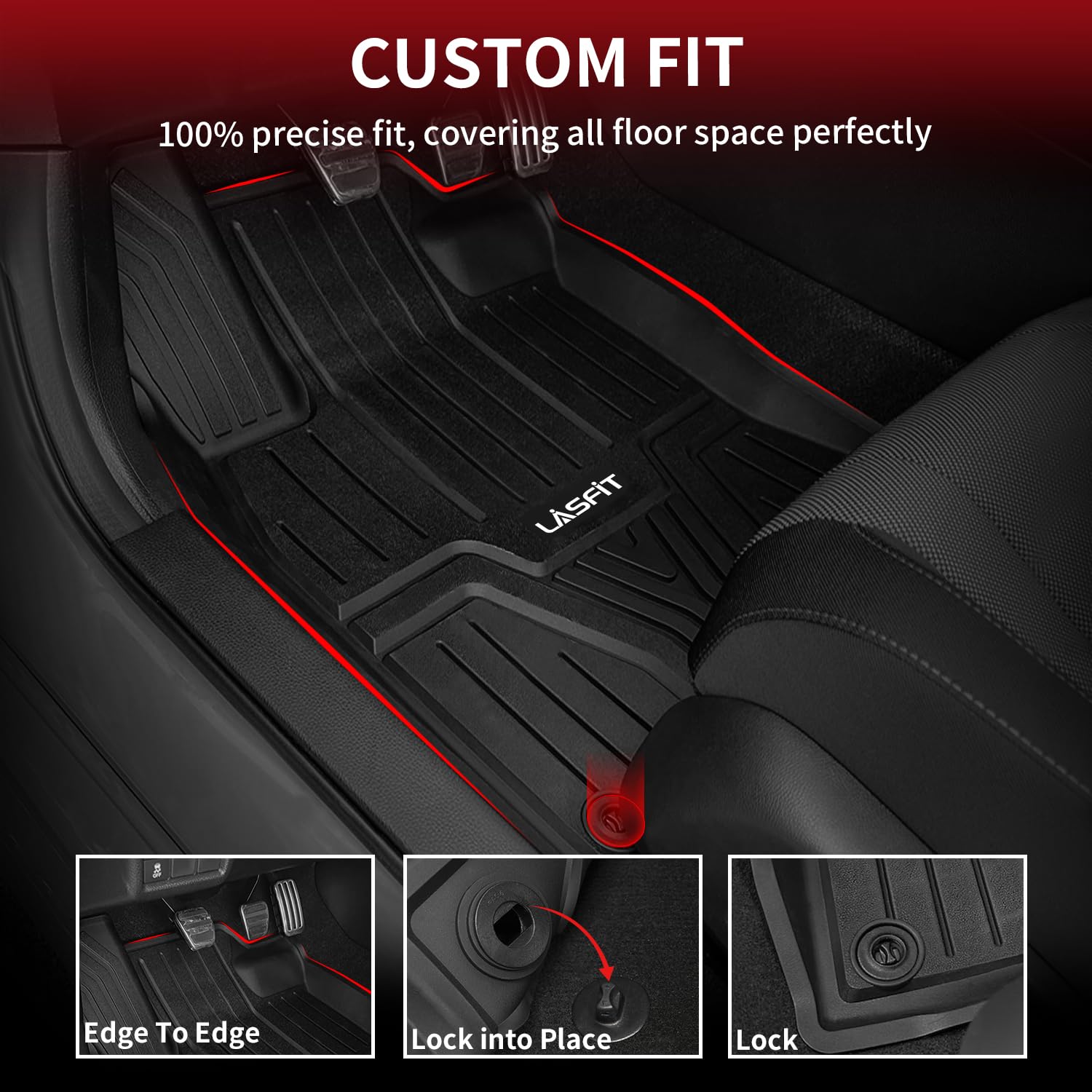 LASFIT All-Weather Floor Mats for Honda Civic 2022-2025 & Acura Integra 2023-2025 - Non-Slip Car Liners with USB Port (1st & 2nd Row Set) - Durable 5+ Year Lifespan - Perfect for Daily Commute, Road Trips and Winter Protection