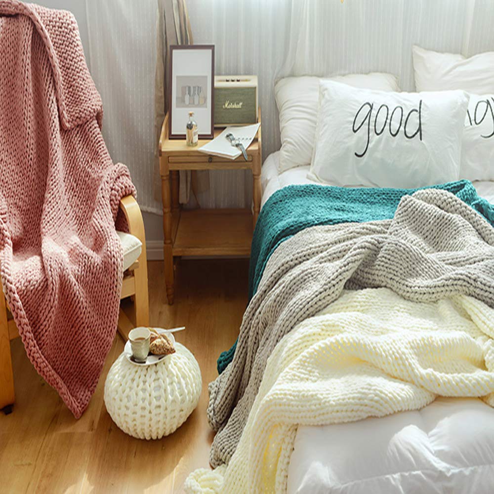 Handmade Chunky Knit Braided Blanket - Soft & Cozy Large Knitted Throw Blanket (51