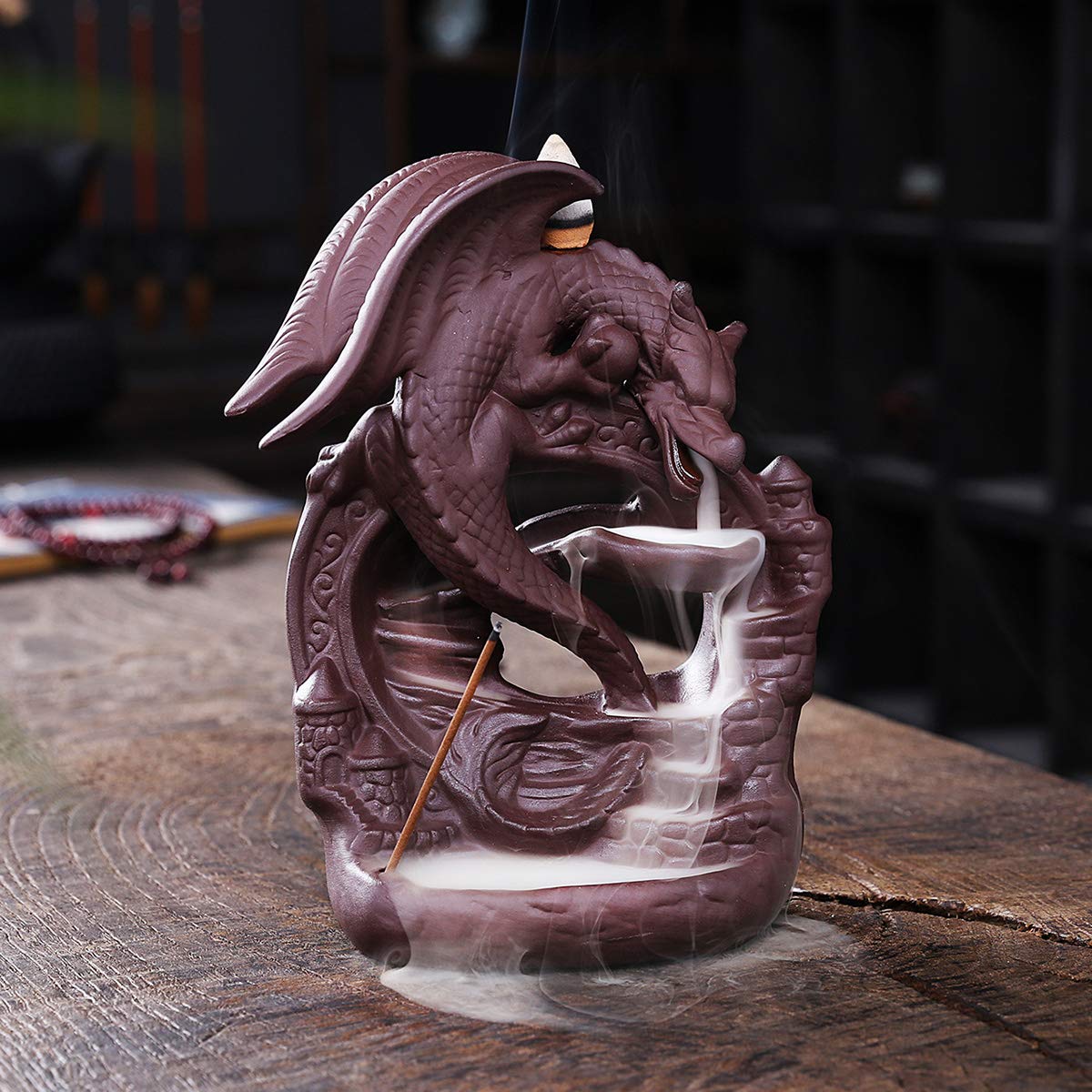 INONE Ceramic Dragon Backflow Incense Burner with 100 Cones - Waterfall Aromatherapy Holder, Zen Home Decor for Meditation, Yoga & Relaxation - Perfect for Living Room, Bedroom & Office Spaces