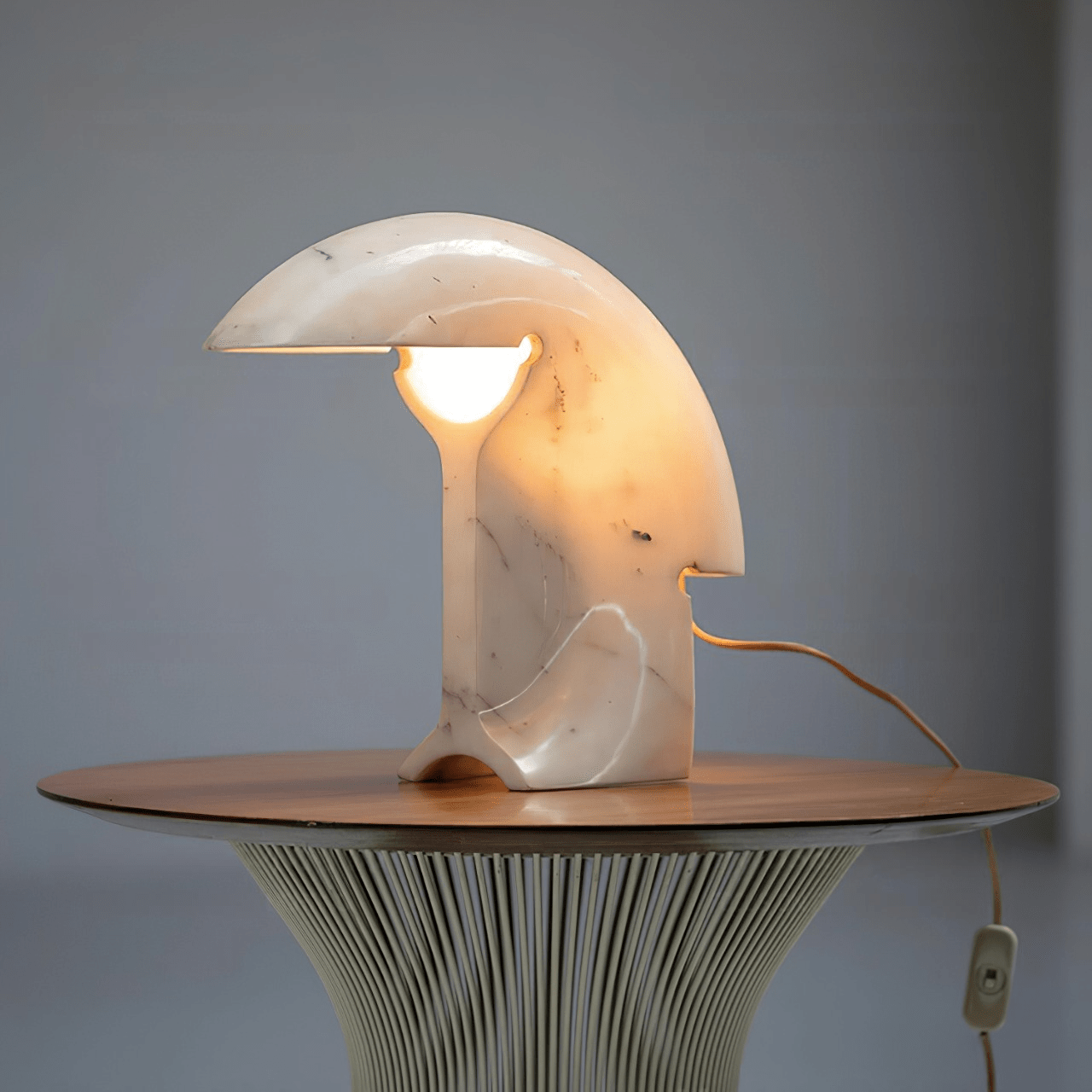 Elios Marble Table Lamp - Modern Home Decor Lighting for Bedroom, Living Room & Office - Elegant Stone Base Desk Lamp with Fabric Shade