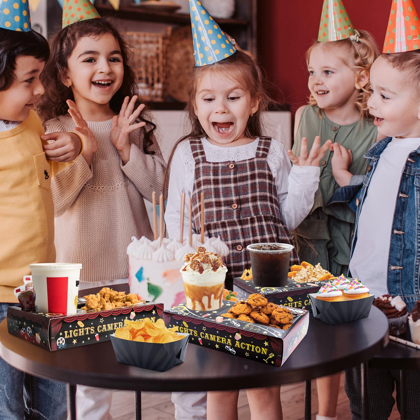 48 Pcs Movie Night Paper Snack Trays - Cinema Theme Party Supplies for Birthday, Red Carpet & Family Movie Nights - Perfect for Popcorn, Drinks & Candy - Disposable Serving Trays for Home Theater & Outdoor Movie Events