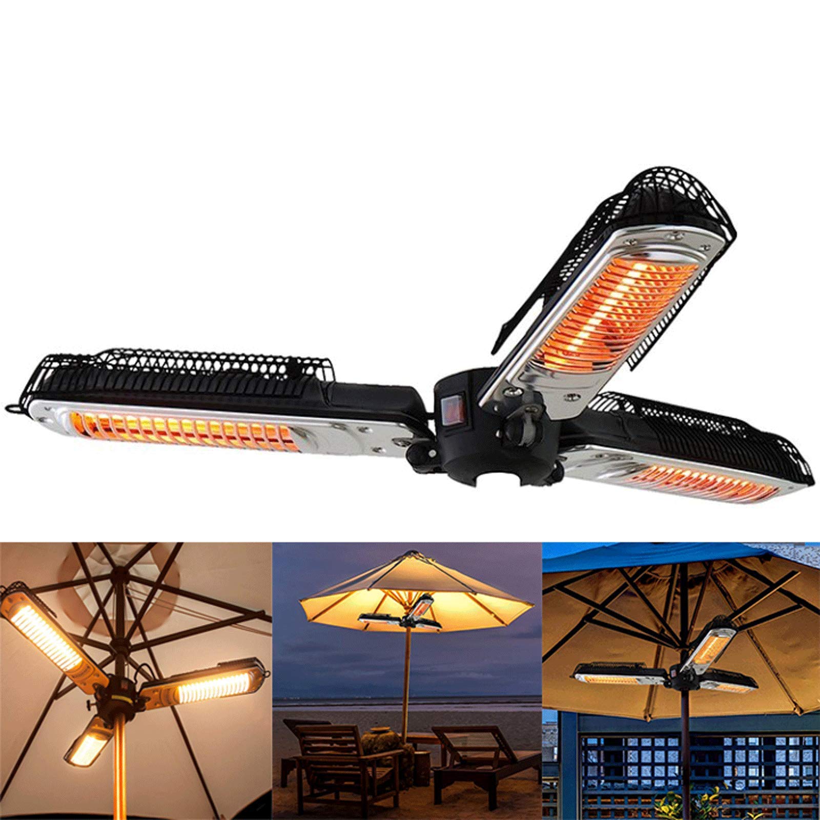1500W Folding Electric Patio Heater with 3 Infrared Heating Panels - Outdoor Space Heater for Garden, Deck, Balcony & Umbrella Use | Weatherproof & Energy Efficient