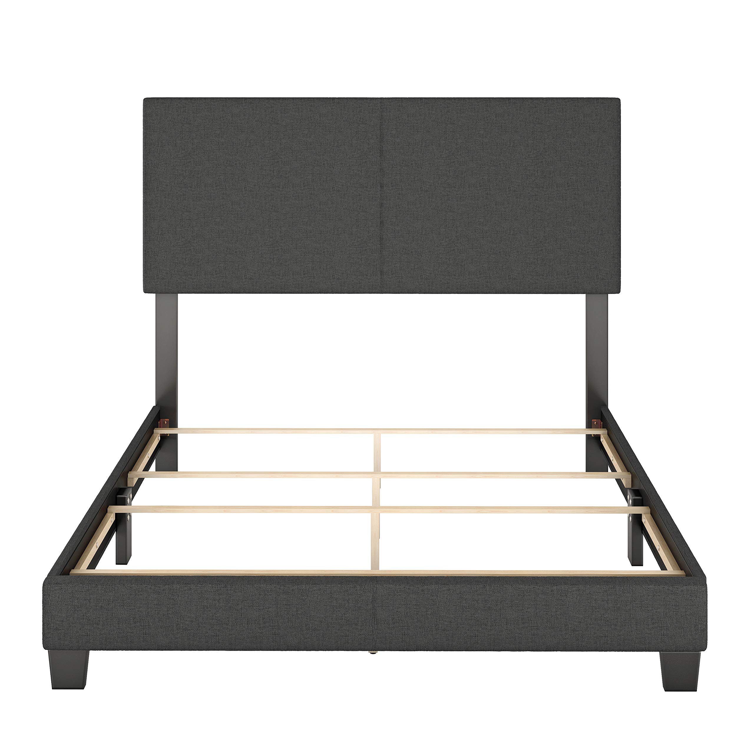 Boyd Sleep Milan Linen Fabric Upholstered Platform Bed Frame with Adjustable Headboard - Silent Wood Slat Support, No Box Spring Needed, Easy Assembly - Queen Size Black Bed for Master Bedroom or Guest Room